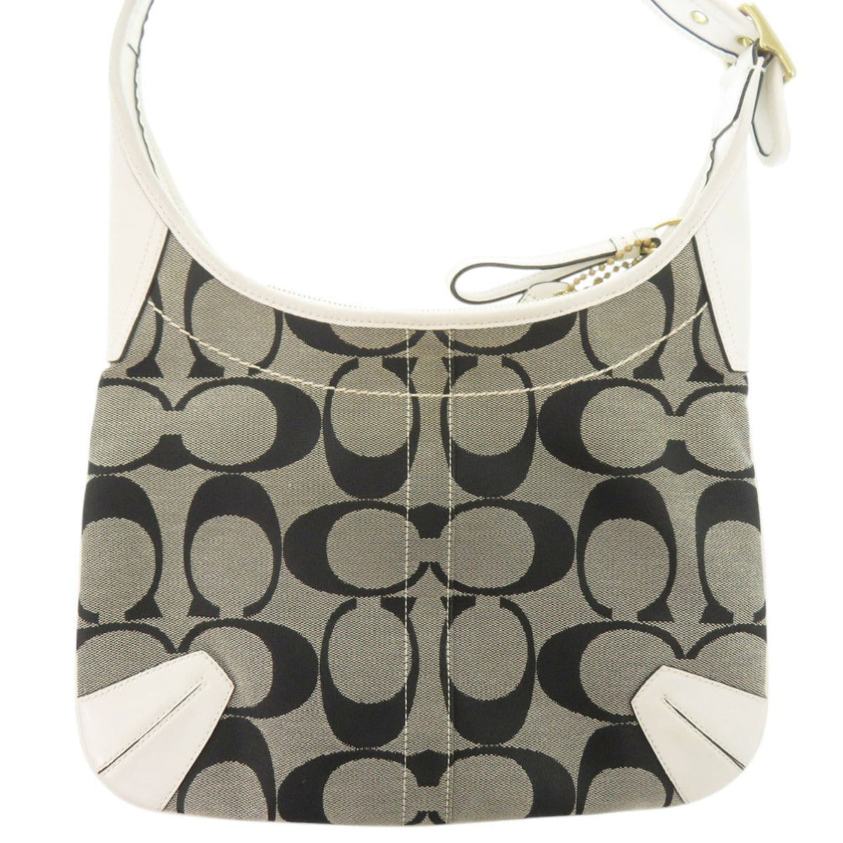 Coach Gray White Canvas Leather Shoulder Bag (Pre-Owned)