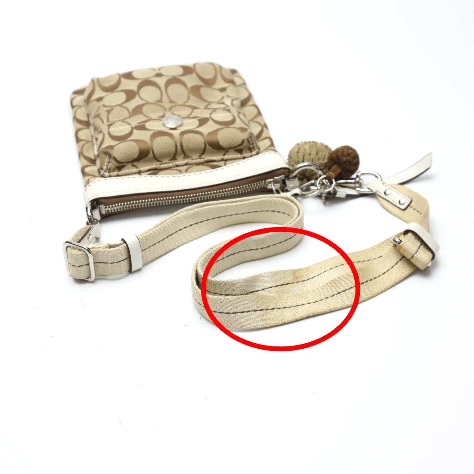 Coach Khaki White Signature Line Shoulder Bag (Pre-Owned)