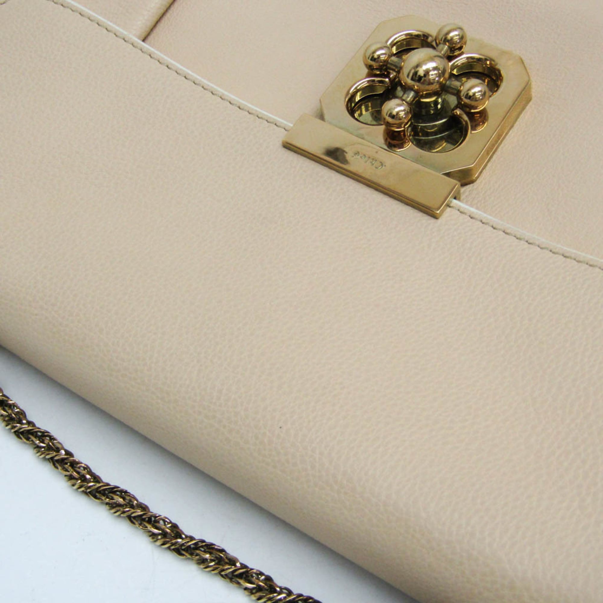Chloe Elsie Chain Shoulder Bag Leather Beige Leather Shoulder Bag Bag (Pre-Owned)