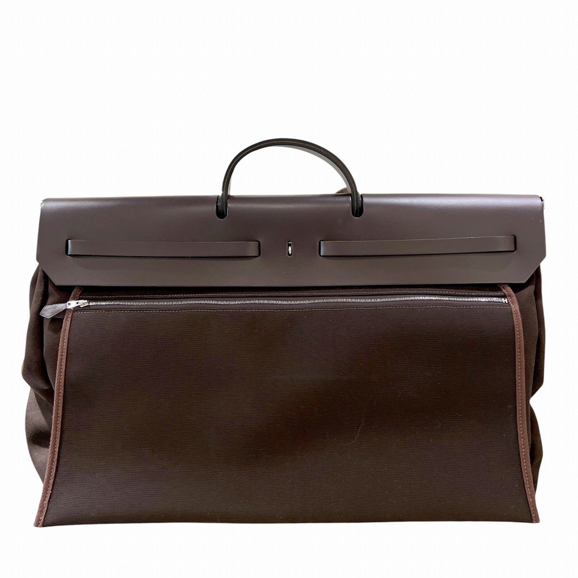 Hermes Brown Canvas Leather Pouch Tote Bag (Pre-Owned)