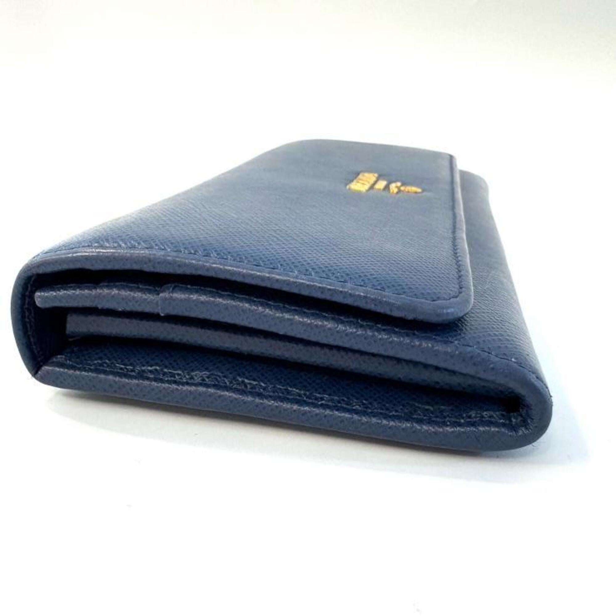 Prada Bluette Navy Saffiano Metal Long Wallet (Bi-Fold) (Pre-Owned)