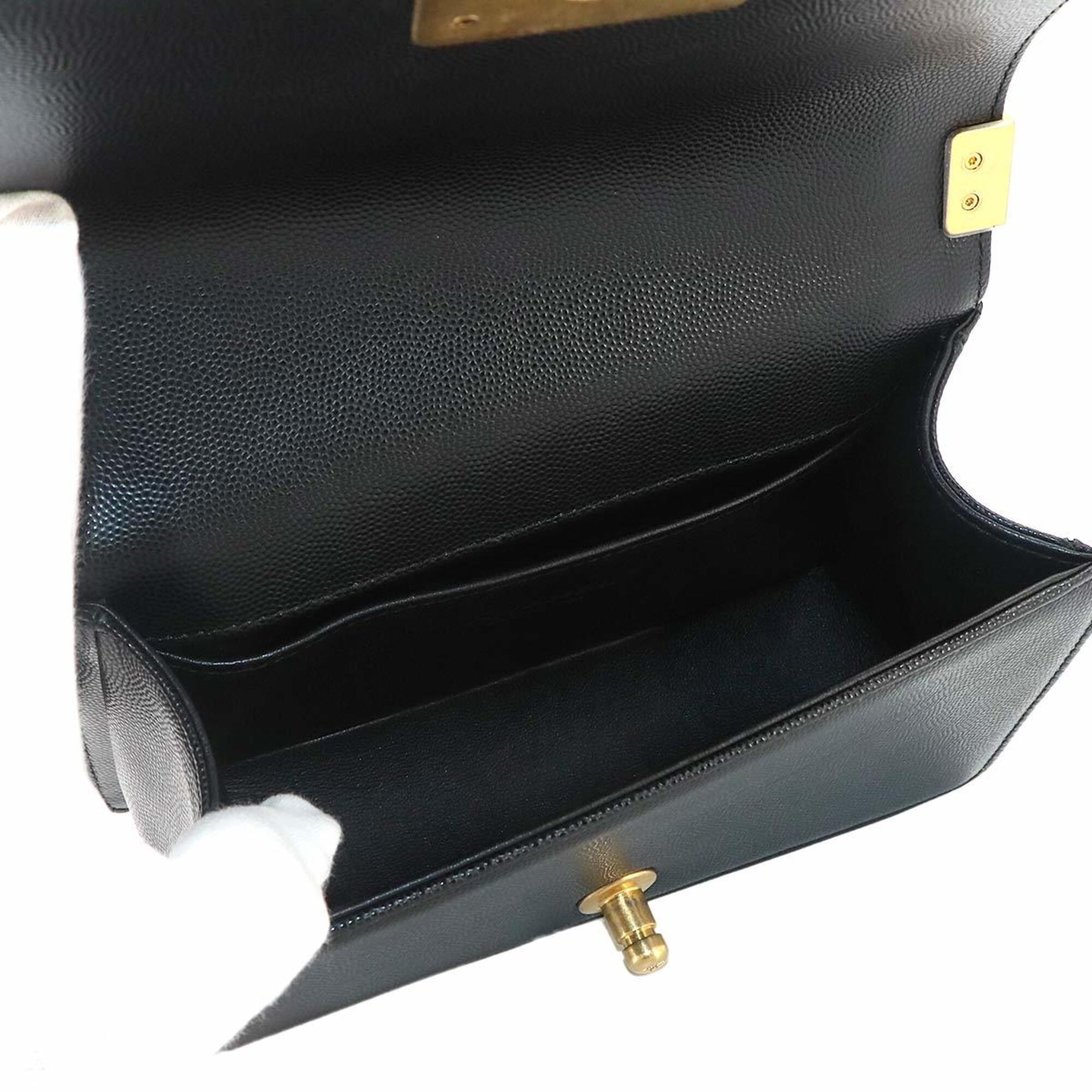Chanel Boy Chanel Black Grained Calfskin Handbag Shoulder Bag (Pre-Owned)