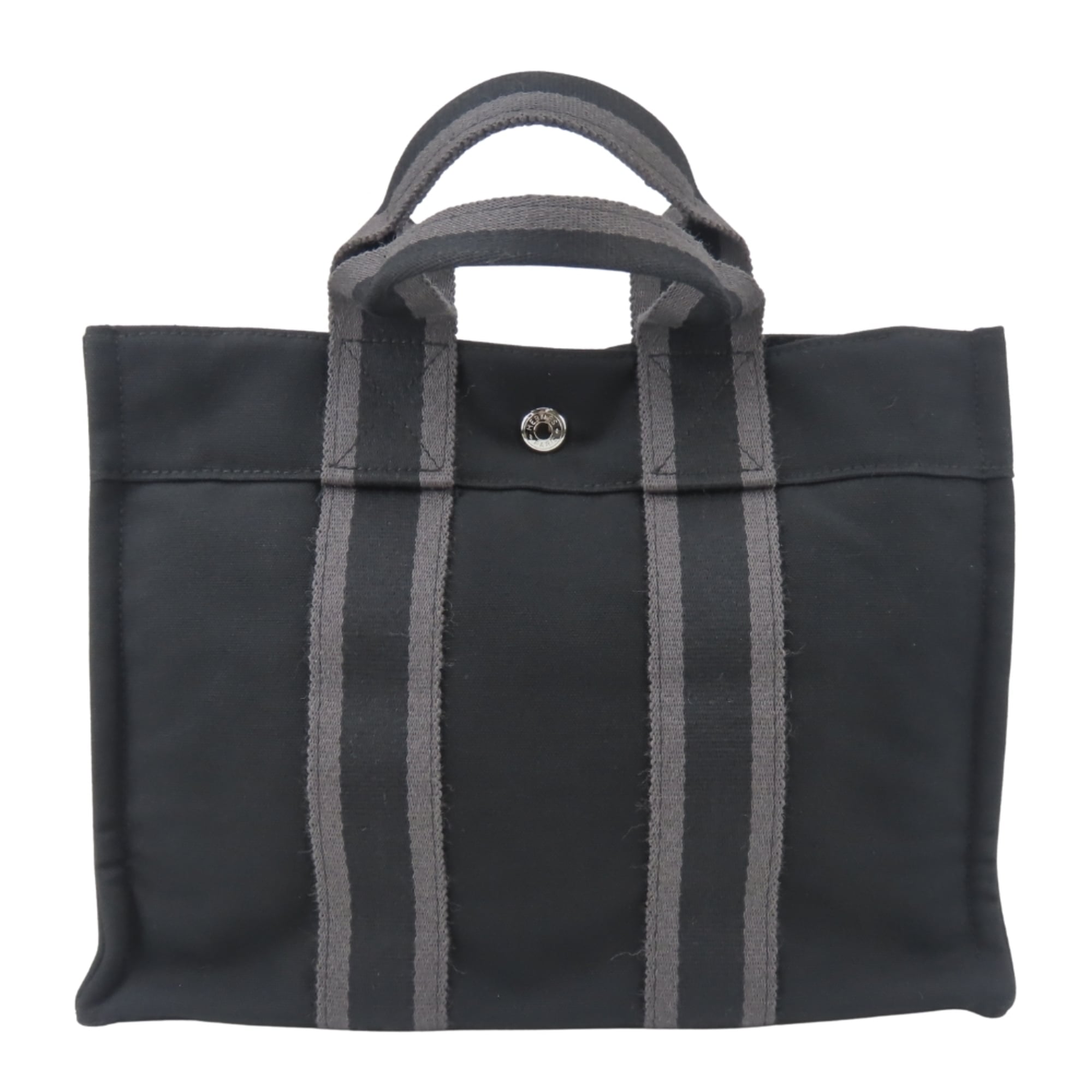 Hermes Black Gray Cotton Canvas Tote Bag (Pre-Owned)
