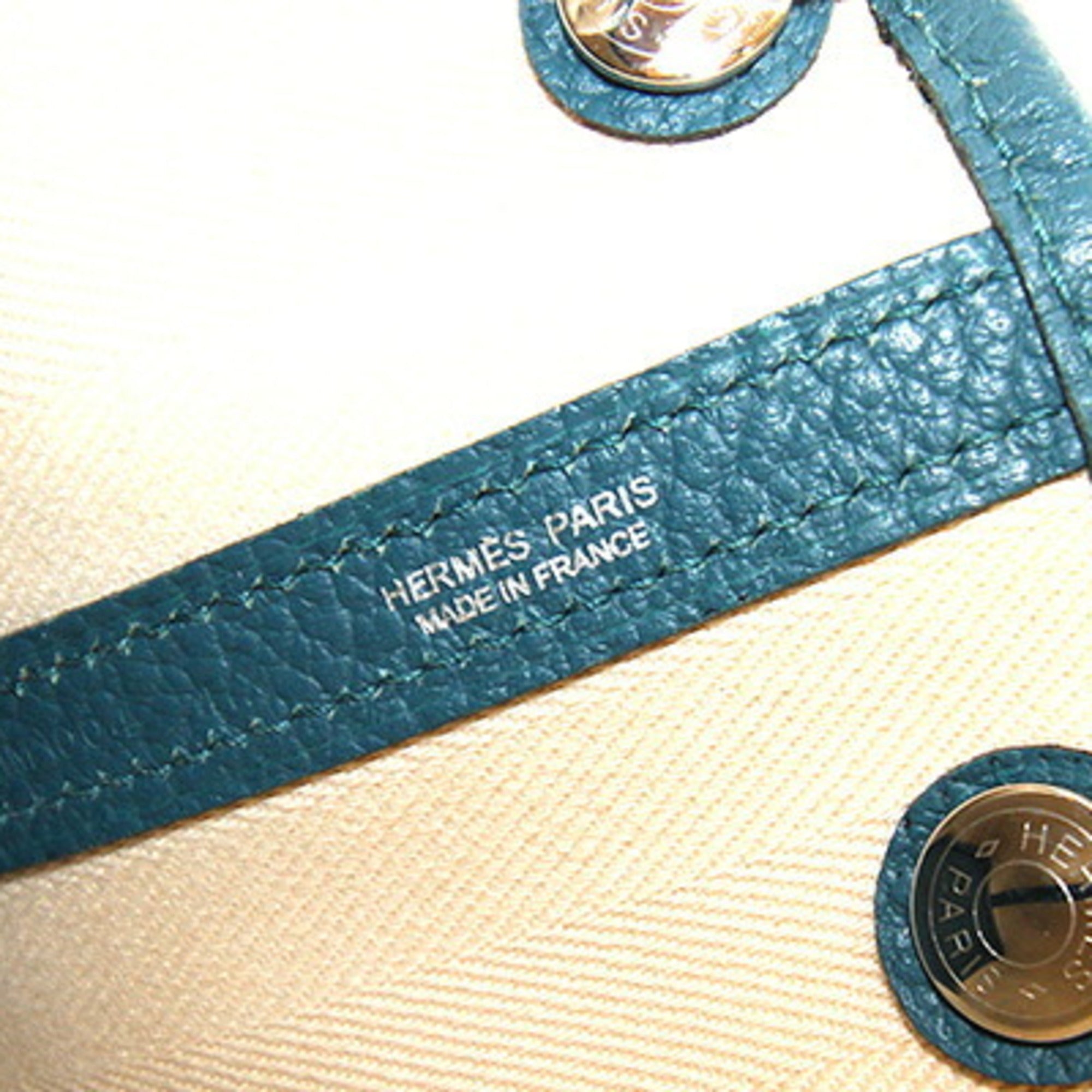Hermes Beige Blue Toile Chevron Handbag Tote Bag (Pre-Owned)