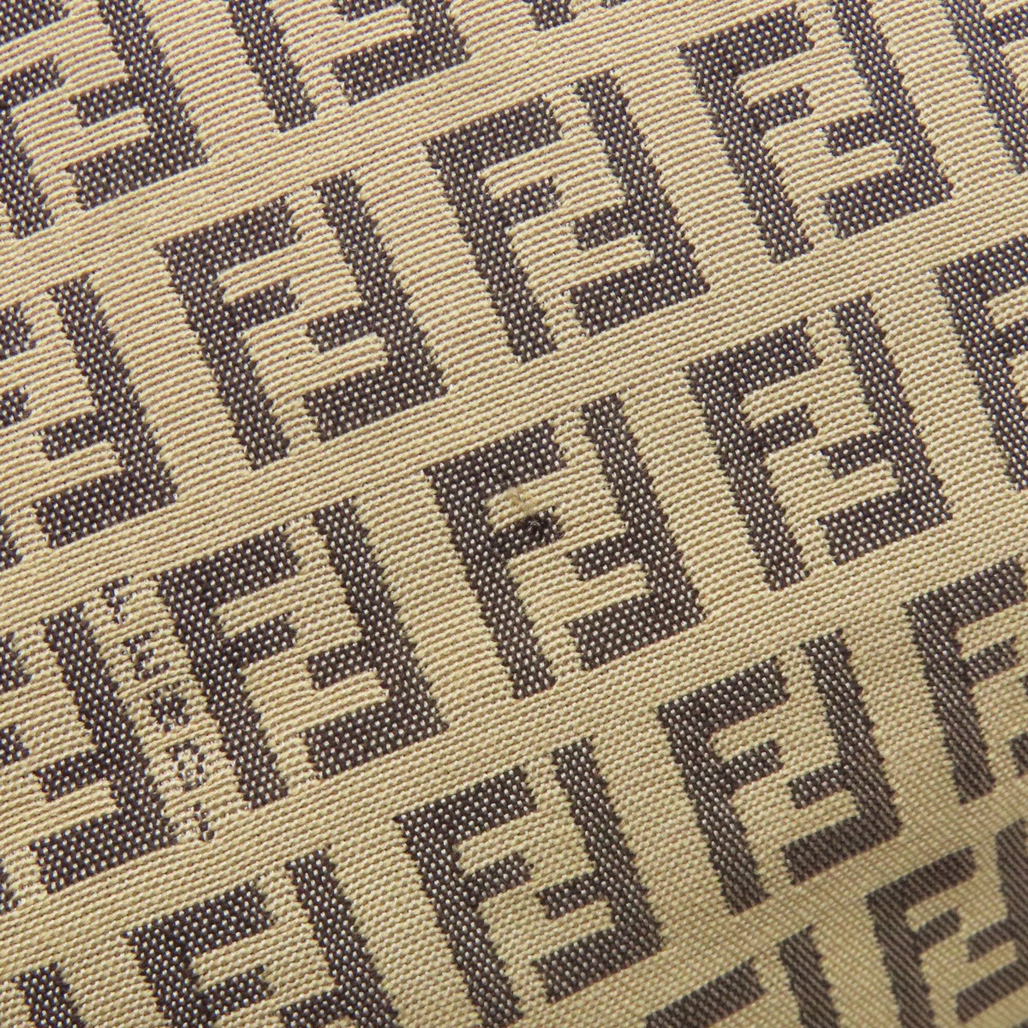 Fendi Zucca Beige Black Canvas Leather Tote Bag (Pre-Owned)