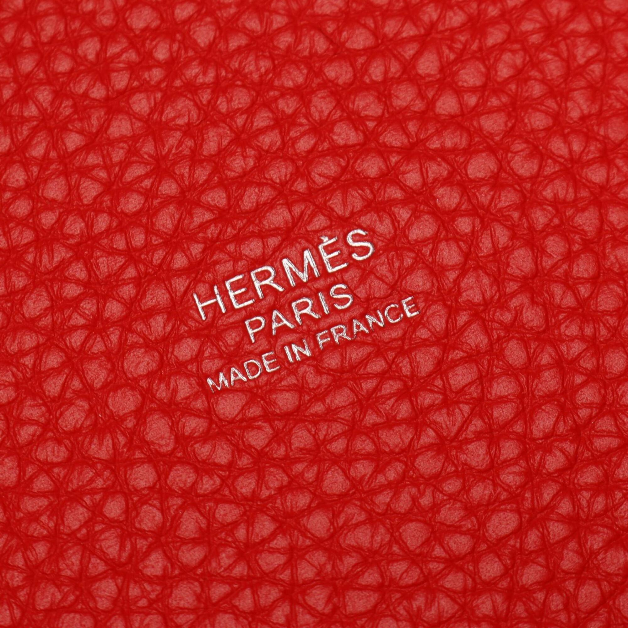Hermes Pink Red Color Taurillon Clemence Leather Handbag (Pre-Owned)