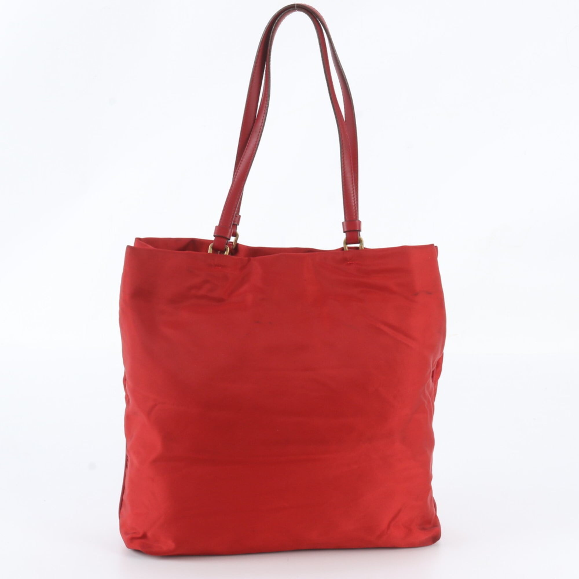 Prada Red Color Nylon Leather Handbag Shoulder Bag Tote Bag (Pre-Owned)