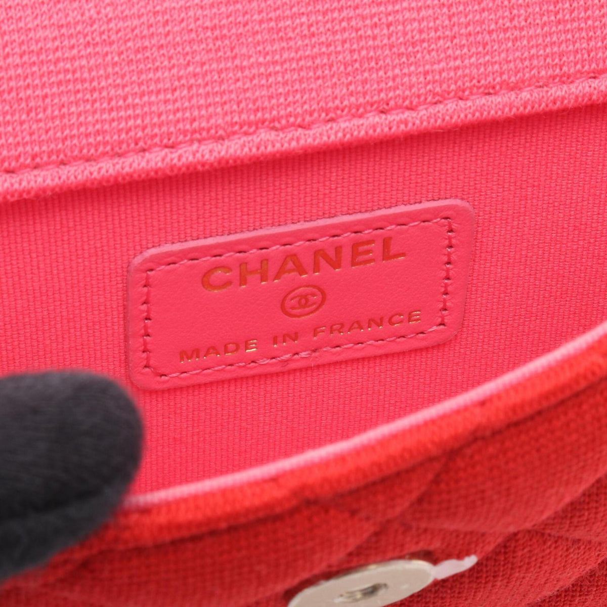 Chanel Red Color Leather Cotton Handbag Shoulder Bag (Pre-Owned)