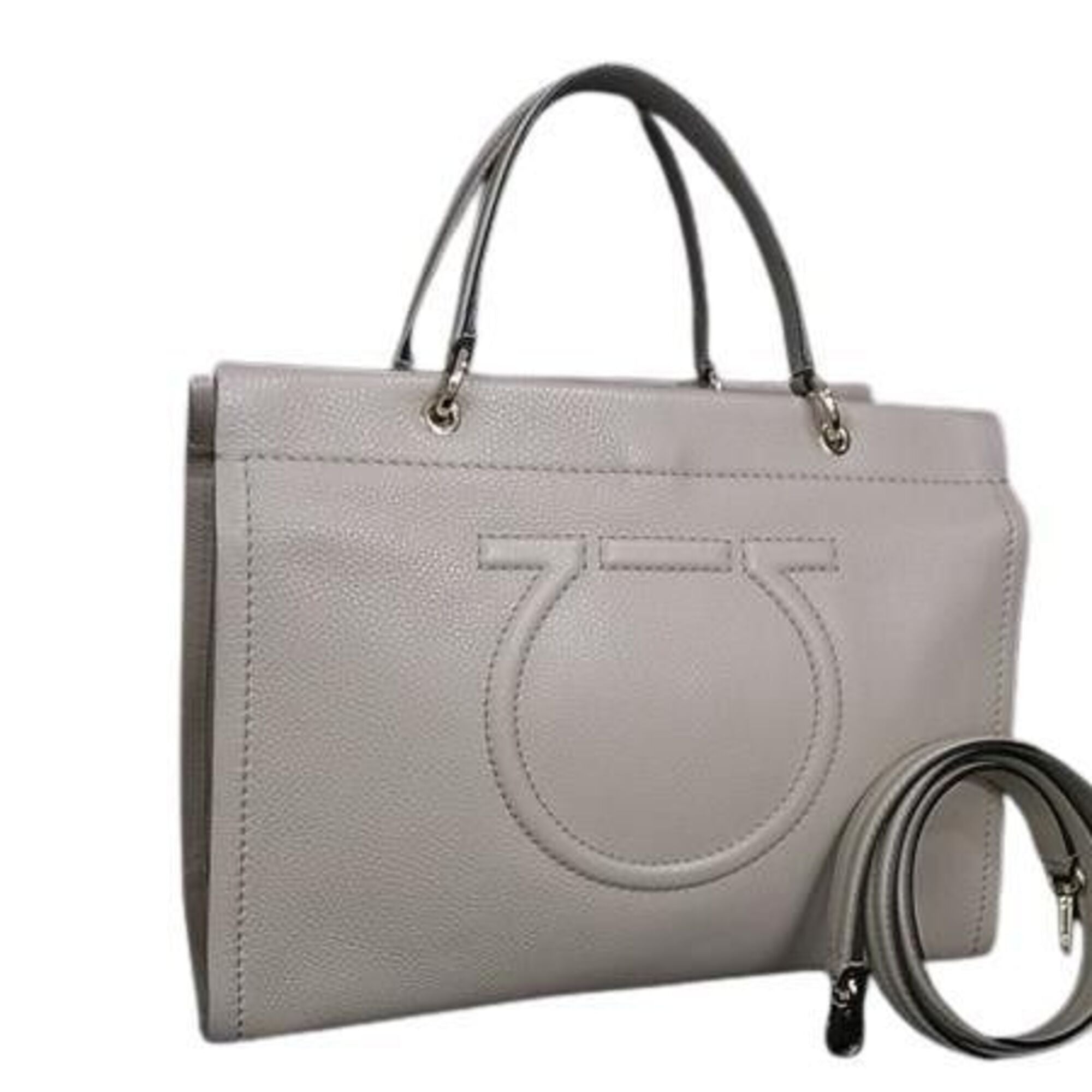 Salvatore Ferragamo Grayish Leather Handbag Shoulder Bag (Pre-Owned)