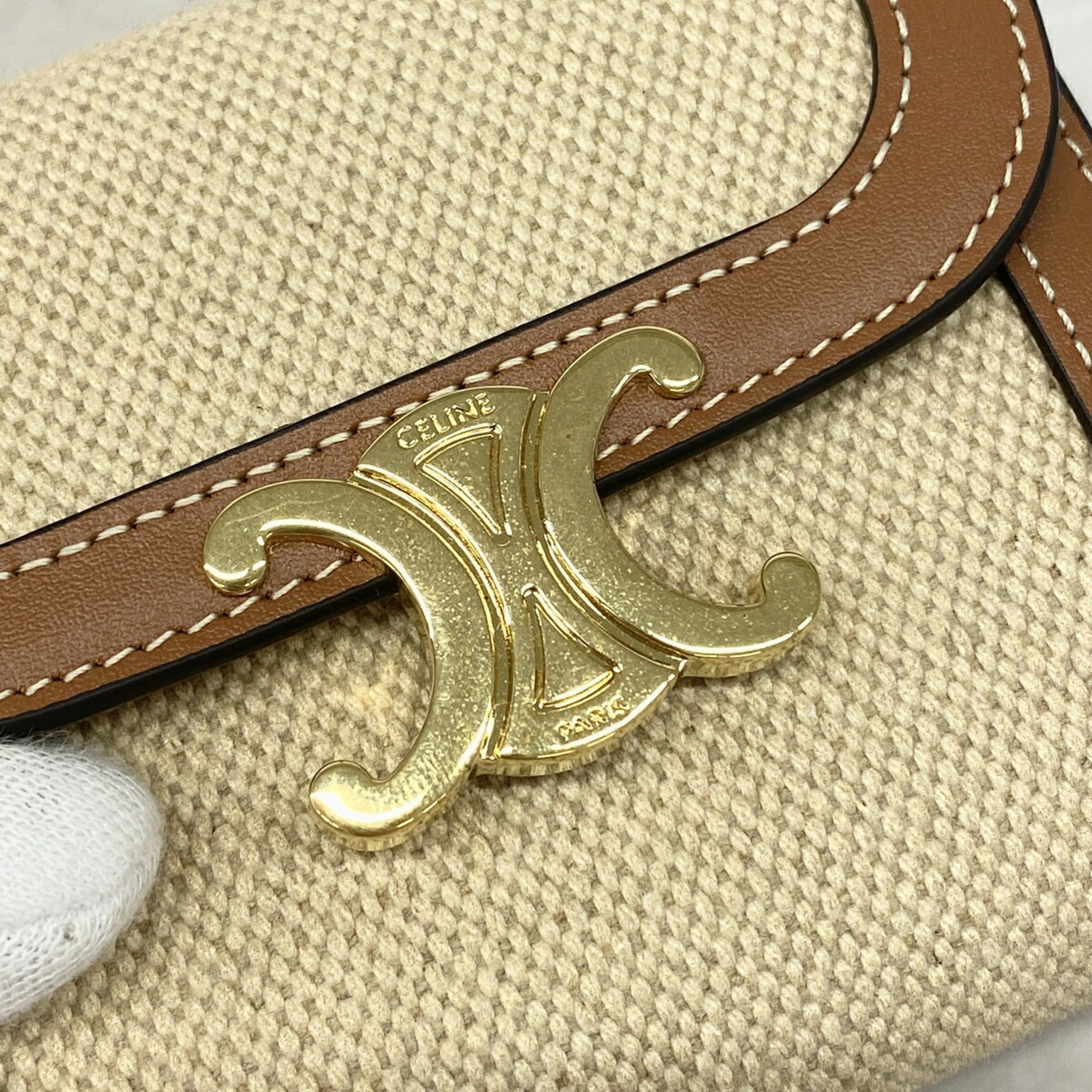 Celine Beige Brown Canvas Leather Wallet (Tri-Fold) (Pre-Owned)
