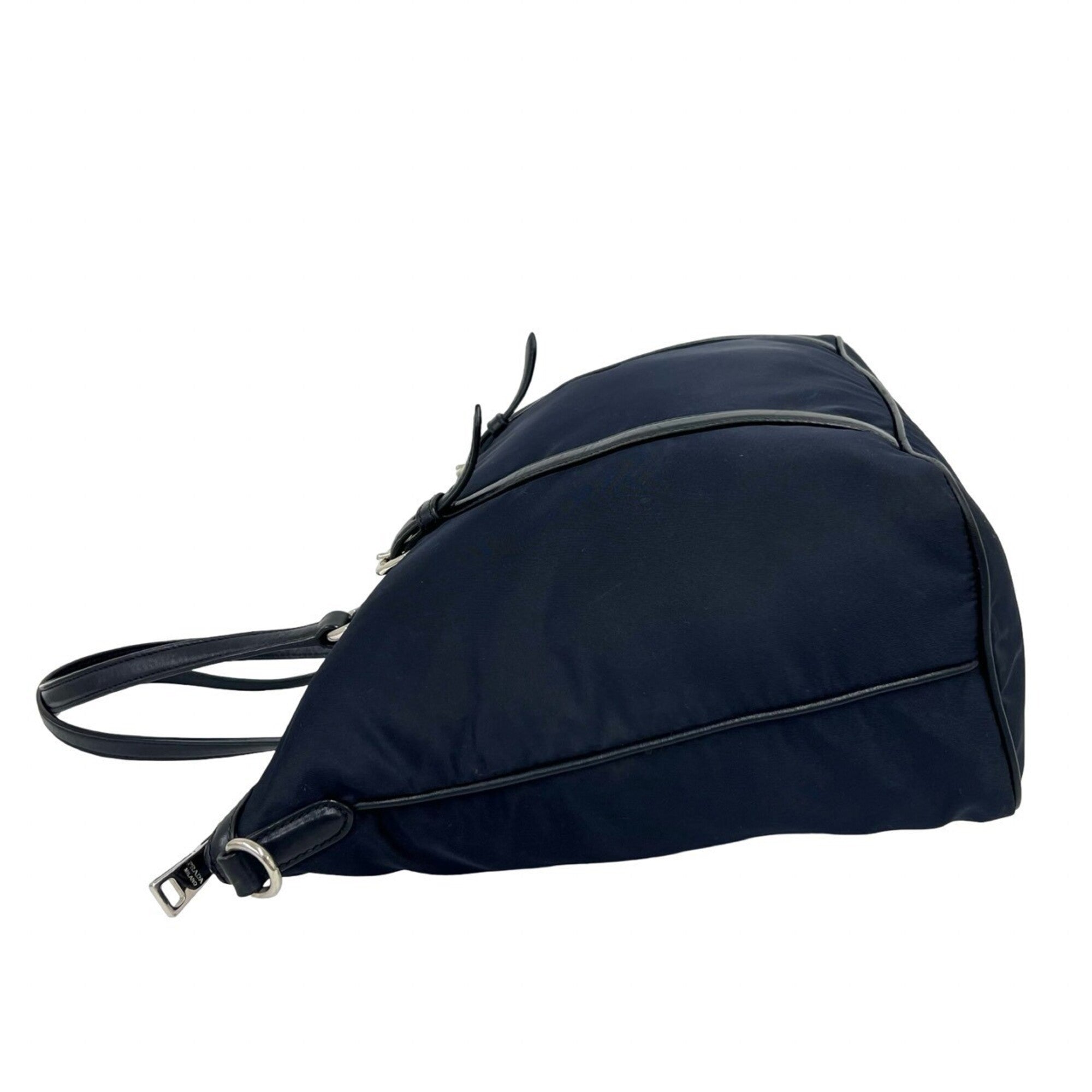 Prada Black Navy Nylon Leather Boston Bag Shoulder Bag Tote Bag (Pre-Owned)