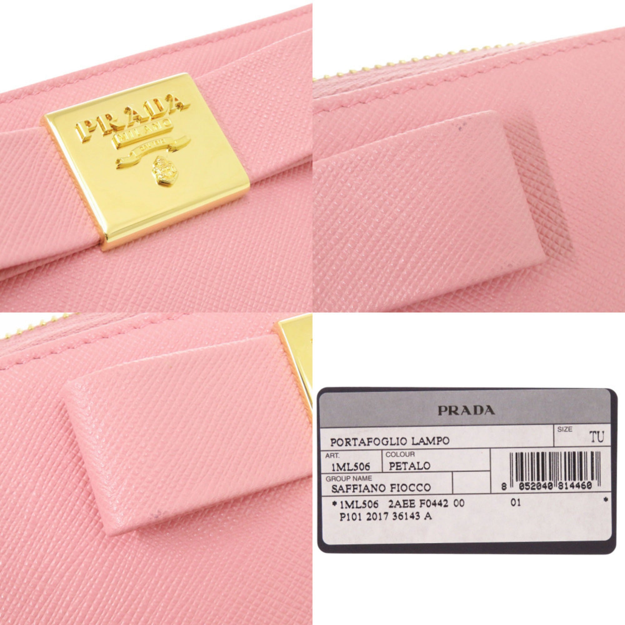 Prada Pink Leather Long Wallet (Bi-Fold) (Pre-Owned)