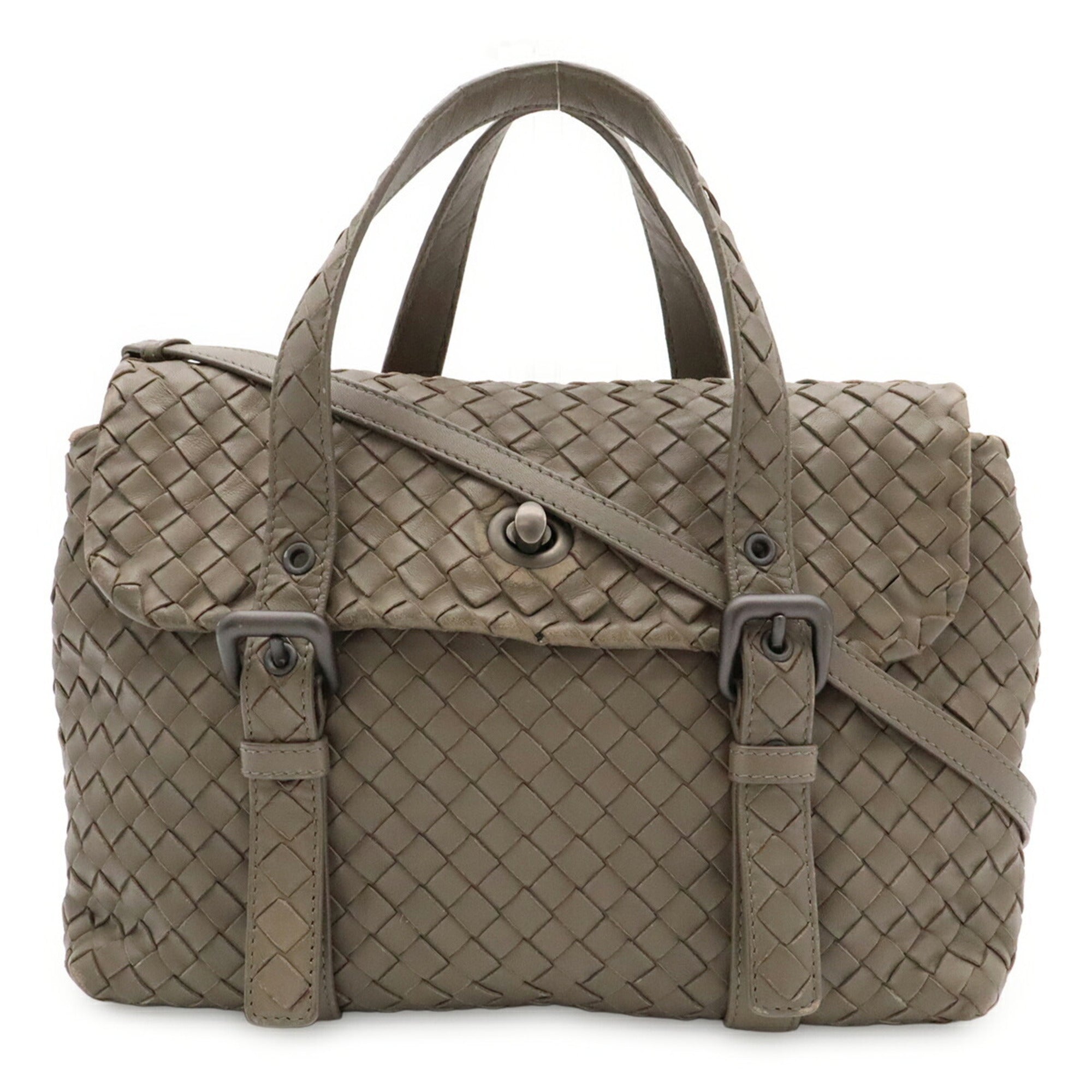 Bottega Veneta Khaki Leather Handbag Shoulder Bag (Pre-Owned)