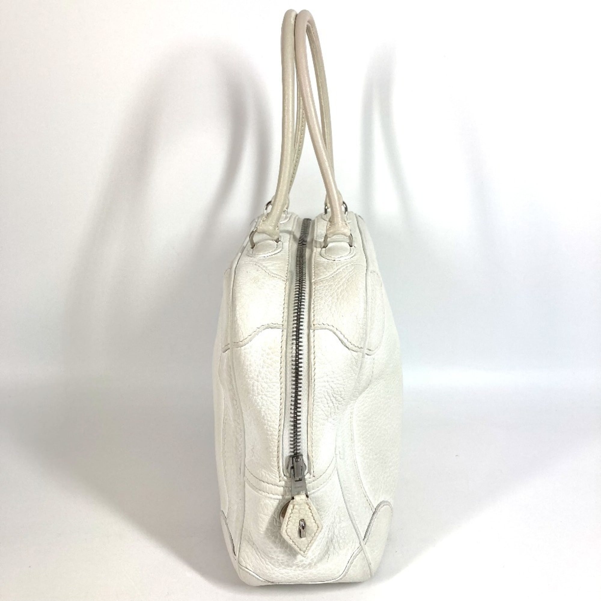 Hermes White Leather Boston Bag Handbag (Pre-Owned)