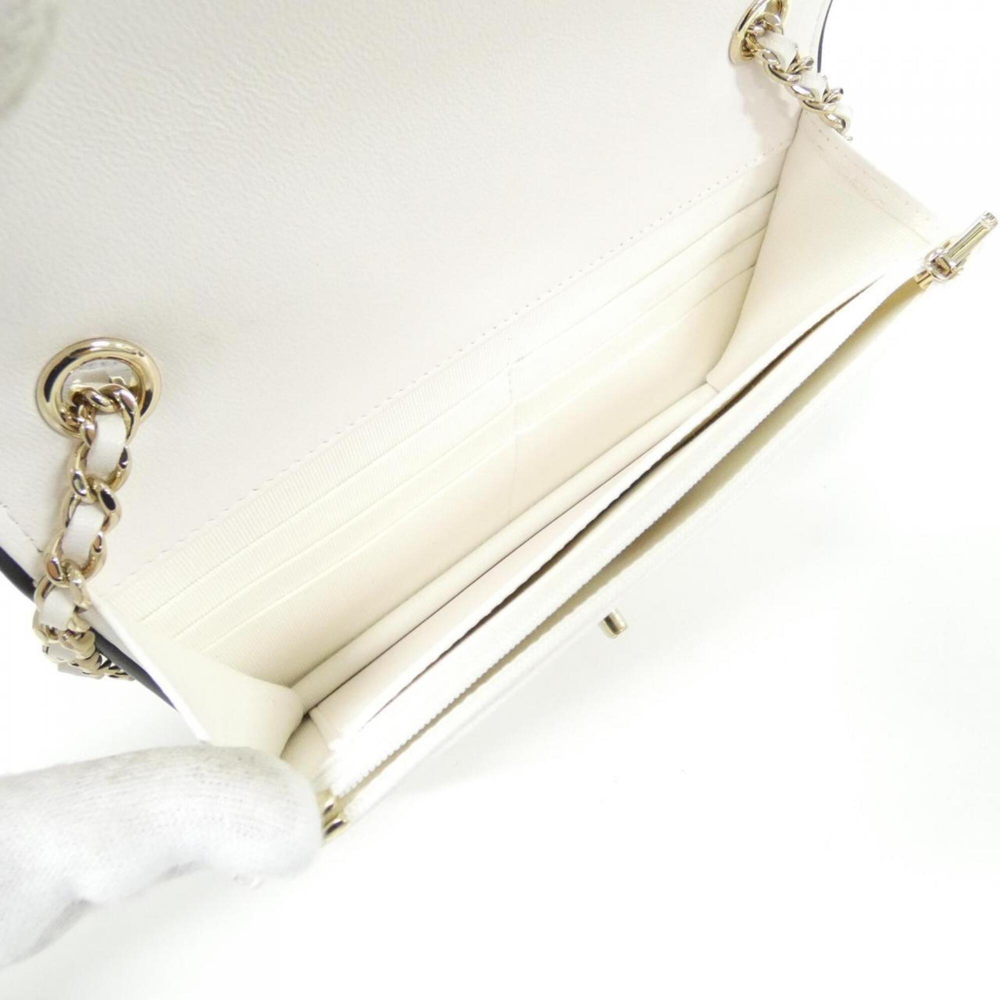 Chanel Black White Leather Chain/Shoulder Wallet (Pre-Owned)