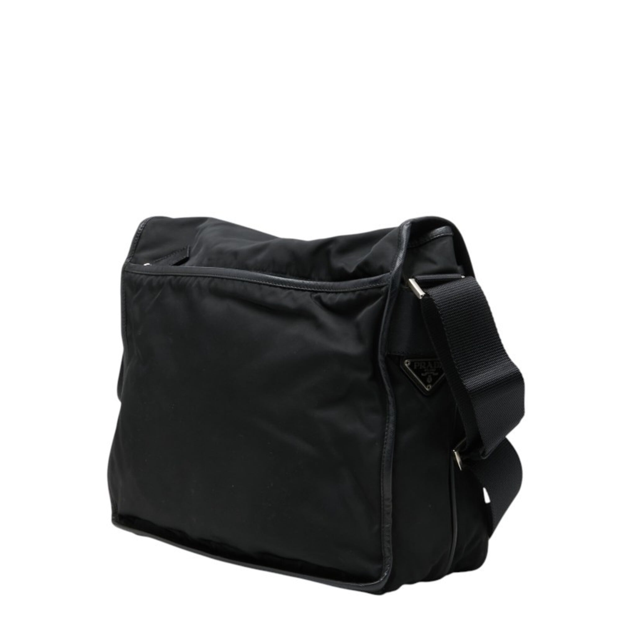 Prada Black Nylon Leather Messenger Bag Shoulder Bag (Pre-Owned)