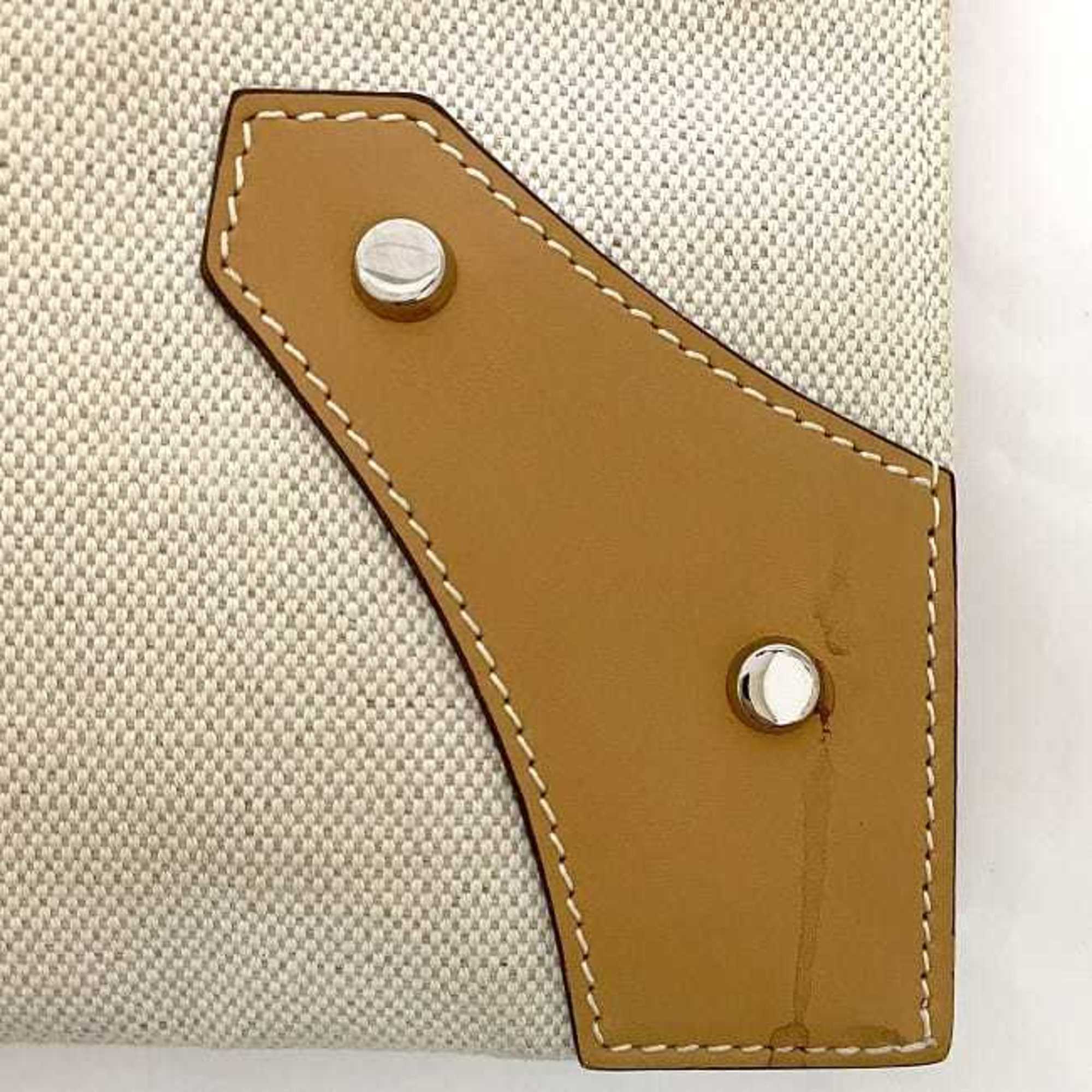 Balenciaga Beige White Canvas Leather Clutch Bag Handbag (Pre-Owned)