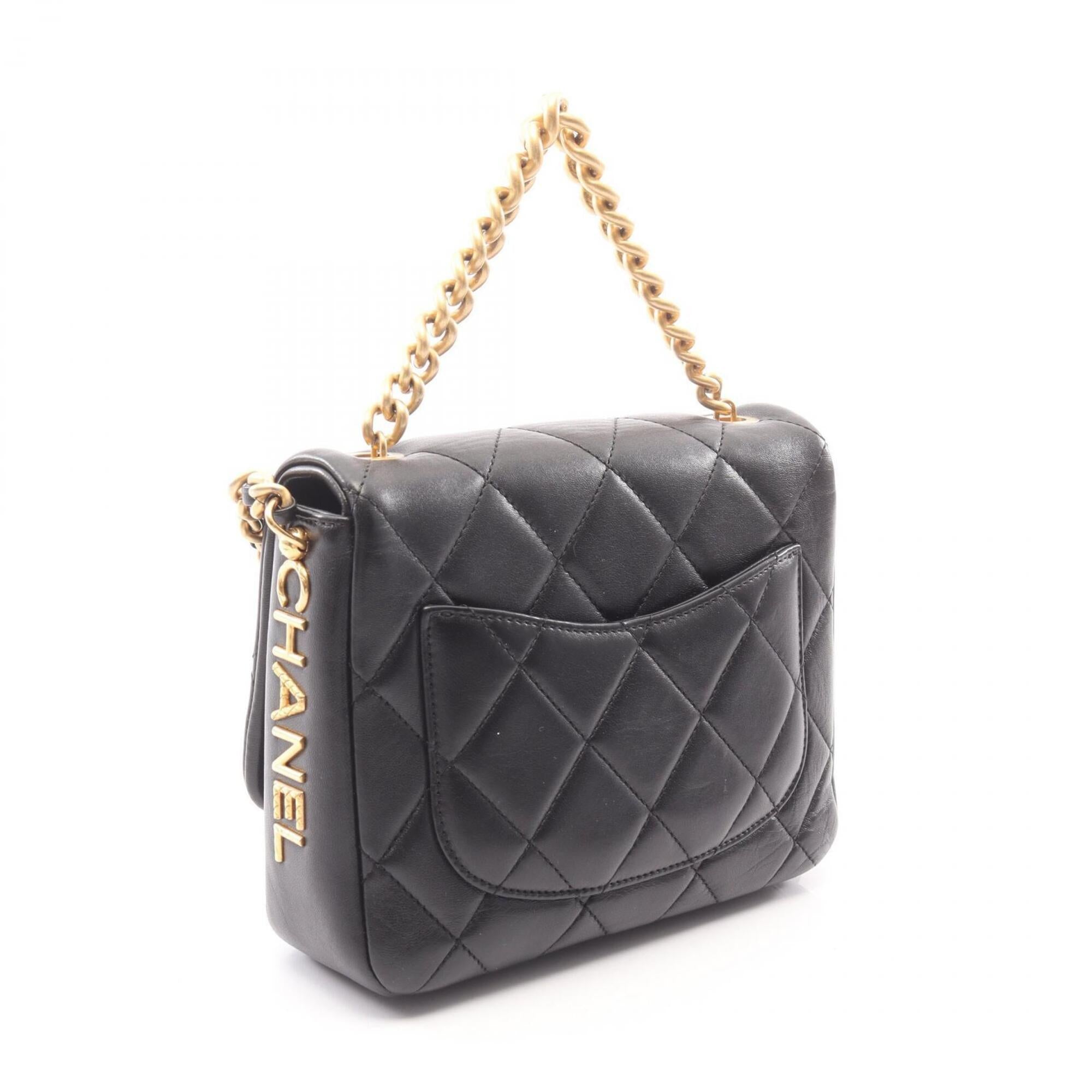 Chanel Enamel Black Leather Handbag Shoulder Bag (Pre-Owned)