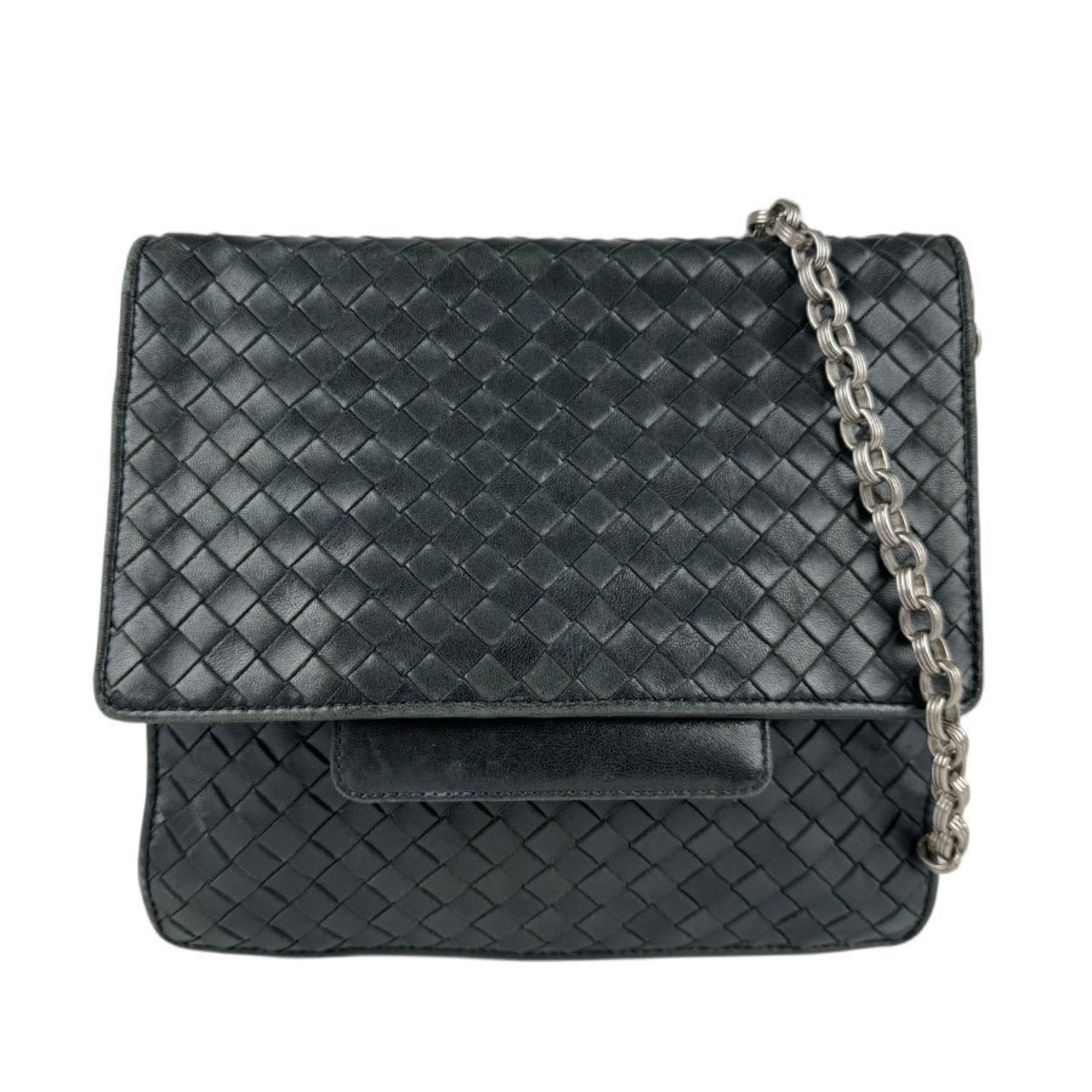Bottega Veneta Black Silver Leather Metal Shoulder Bag (Pre-Owned)