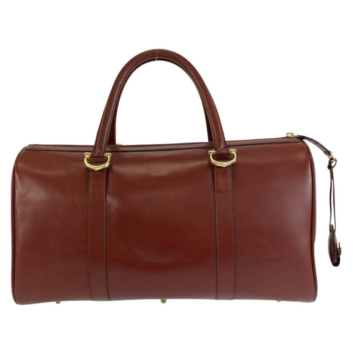 Cartier Wine Red Leather Boston Bag Handbag (Pre-Owned)