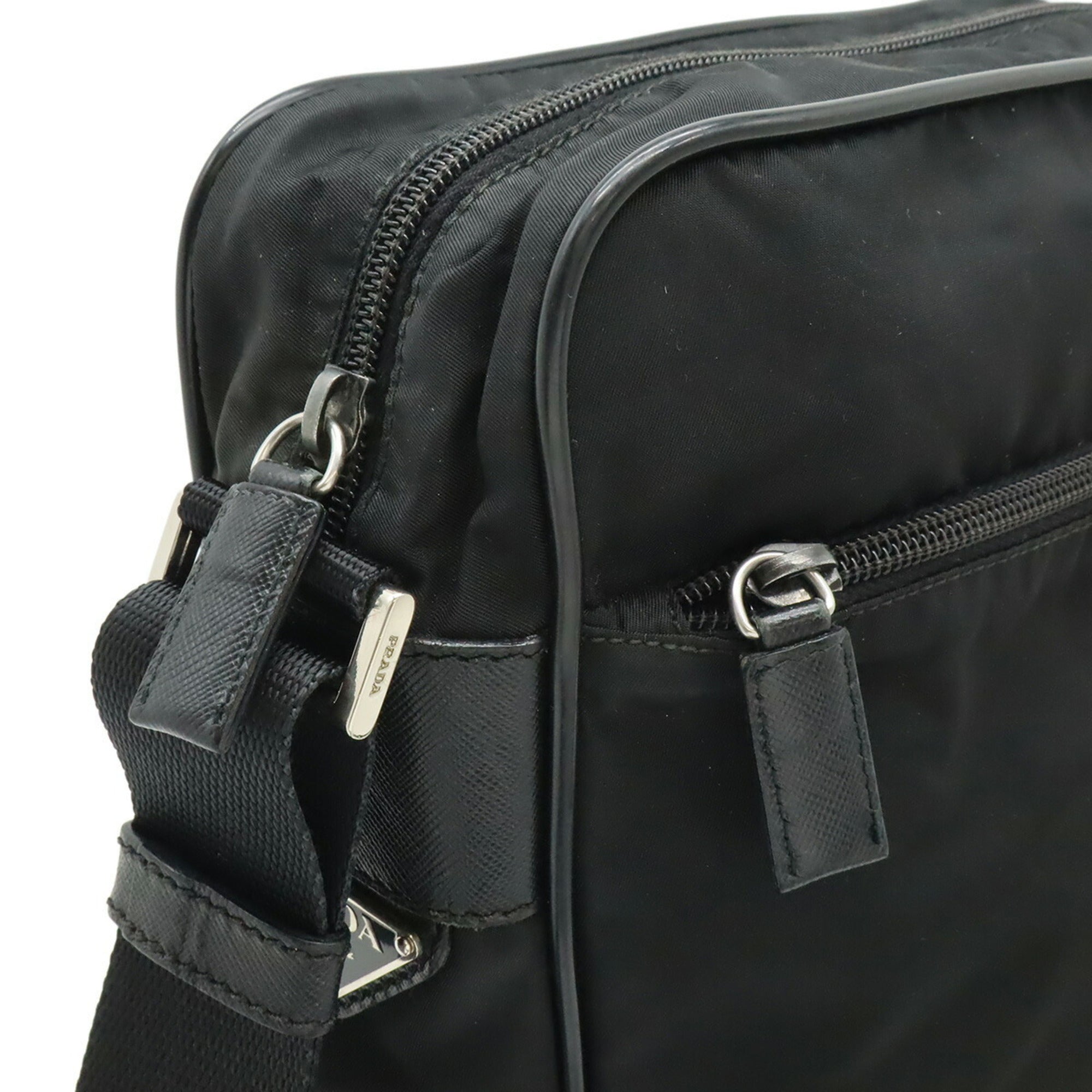 Prada Black Nero Nylon Leather Messenger Bag Shoulder Bag (Pre-Owned)
