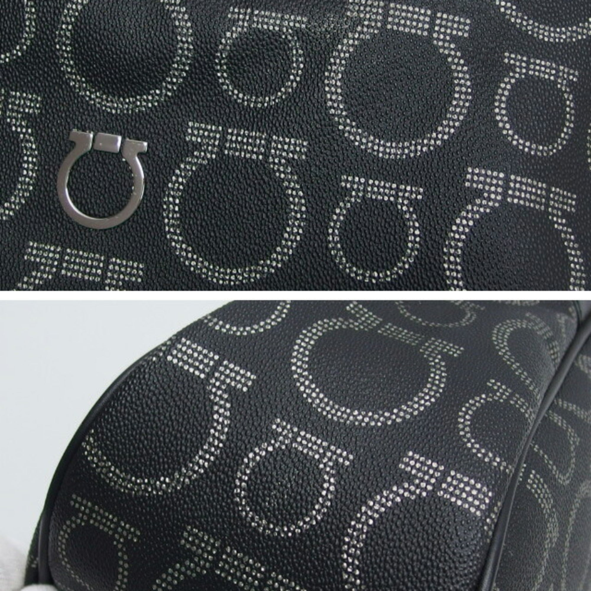 Salvatore Ferragamo Gancini Black Coated Canvas Leather Shoulder Bag (Pre-Owned)