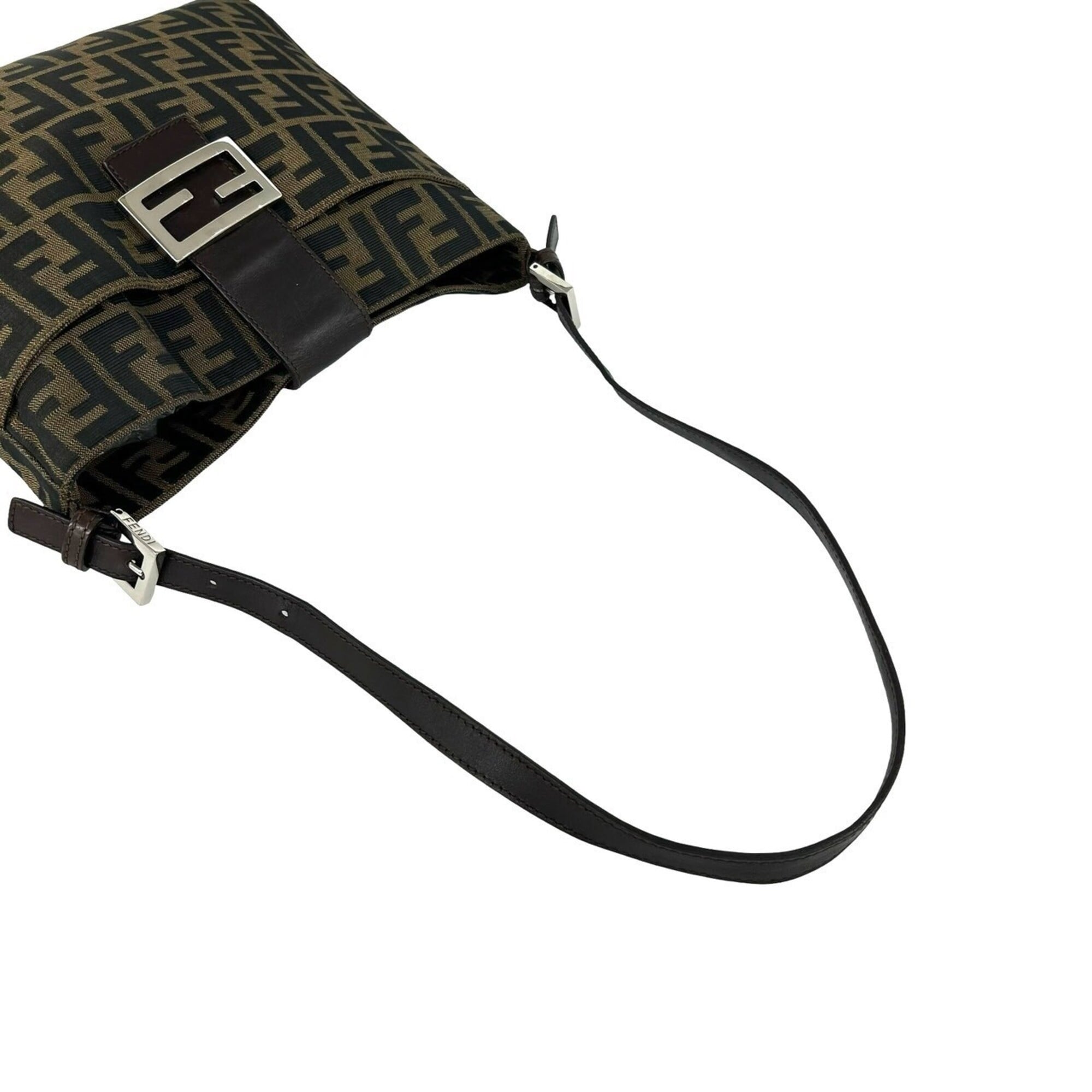 Fendi Black Brown Canvas Leather Handbag Shoulder Bag (Pre-Owned)