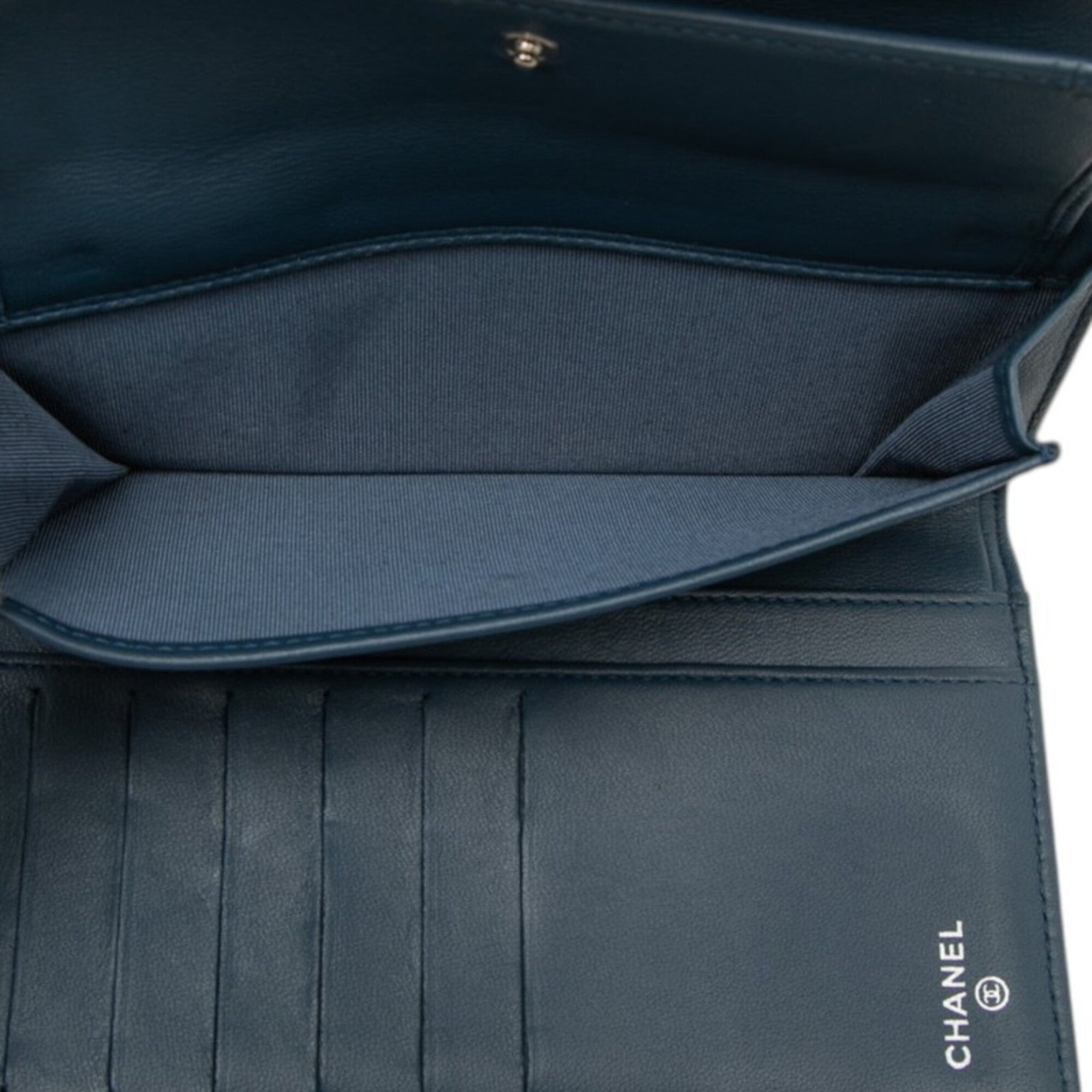 Chanel Navy Leather Long Wallet (Bi-Fold) (Pre-Owned)