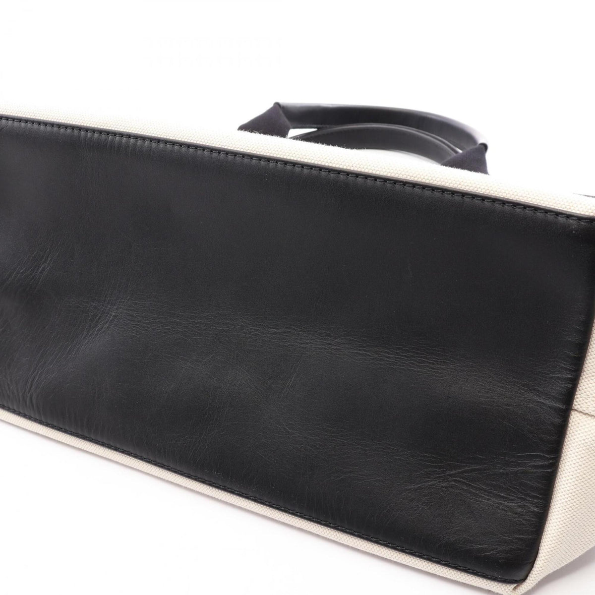 Balenciaga Black Ivory Canvas Leather Handbag Pouch Tote Bag (Pre-Owned)