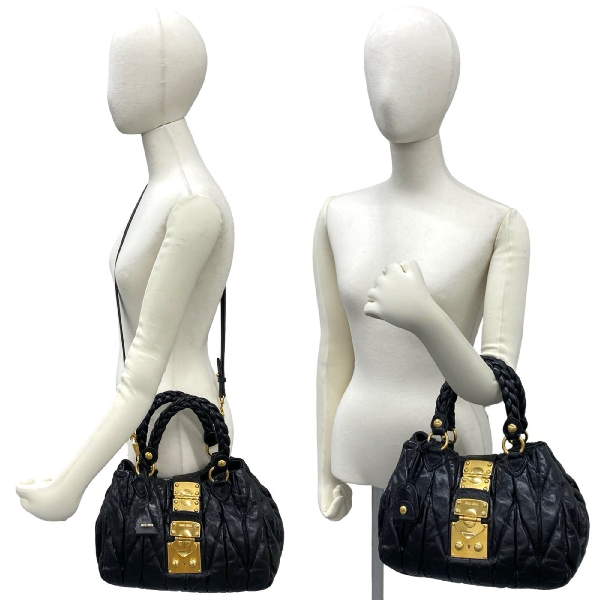 Miu Miu Black Leather Handbag Shoulder Bag Tote Bag (Pre-Owned)
