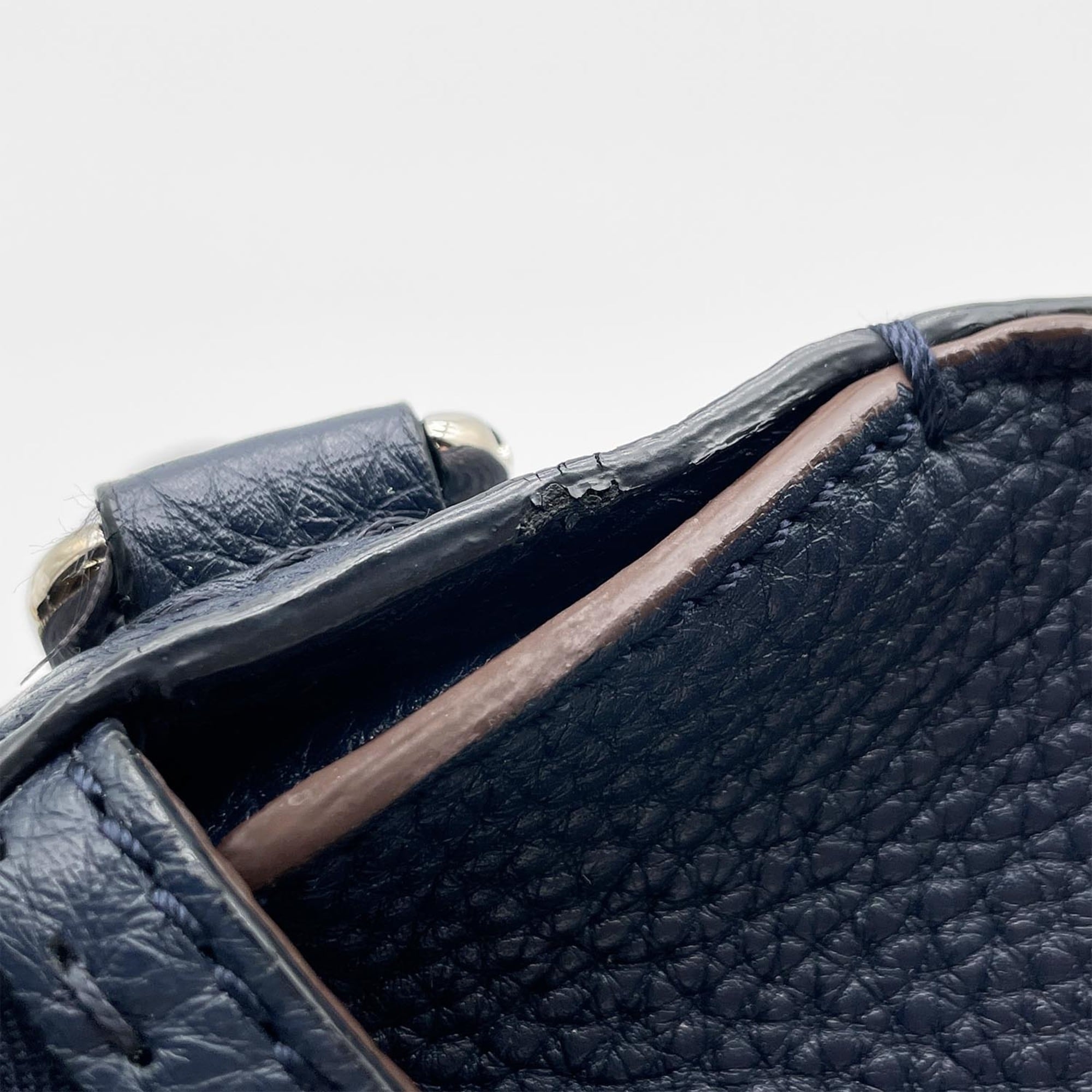 Fendi Navy Leather Boston Bag Shoulder Bag (Pre-Owned)