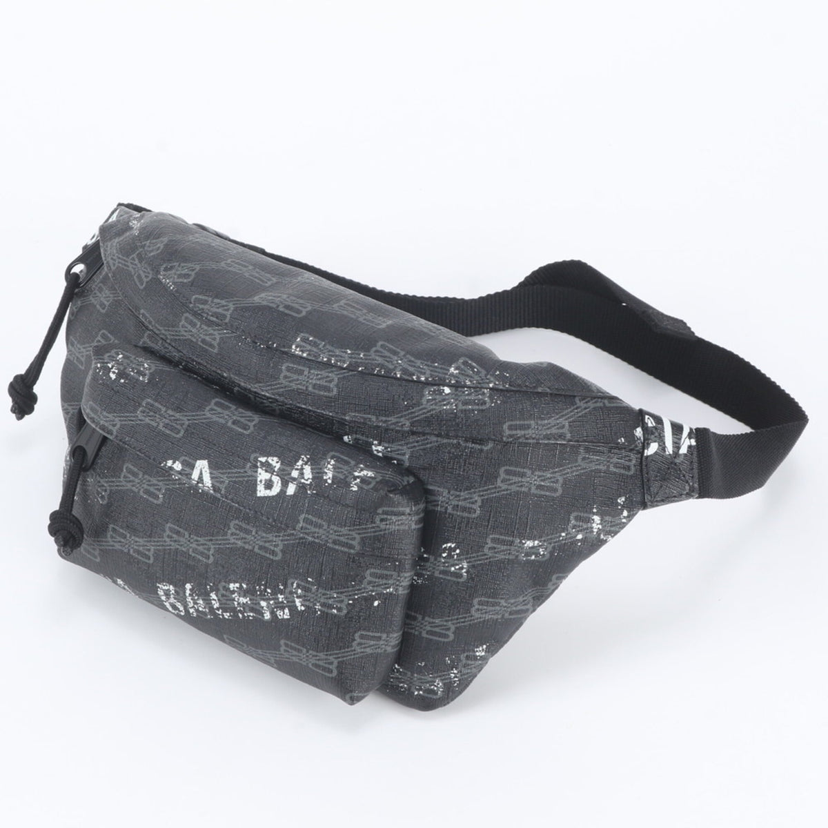 Balenciaga Black Leather Coated Canvas Pouch Shoulder Bag Sling Bag (Pre-Owned)