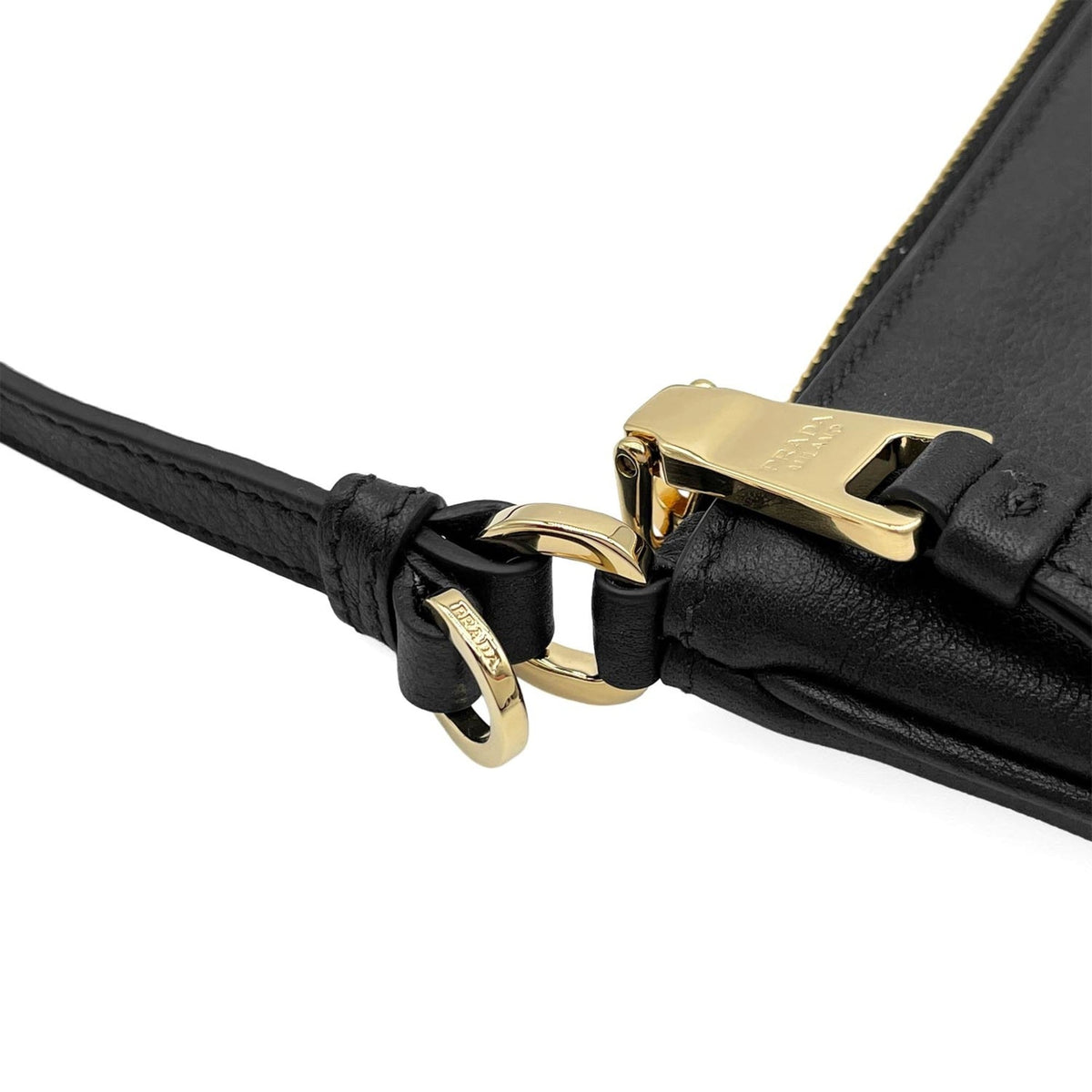 Prada Black Gold Leather Handbag Shoulder Bag (Pre-Owned)