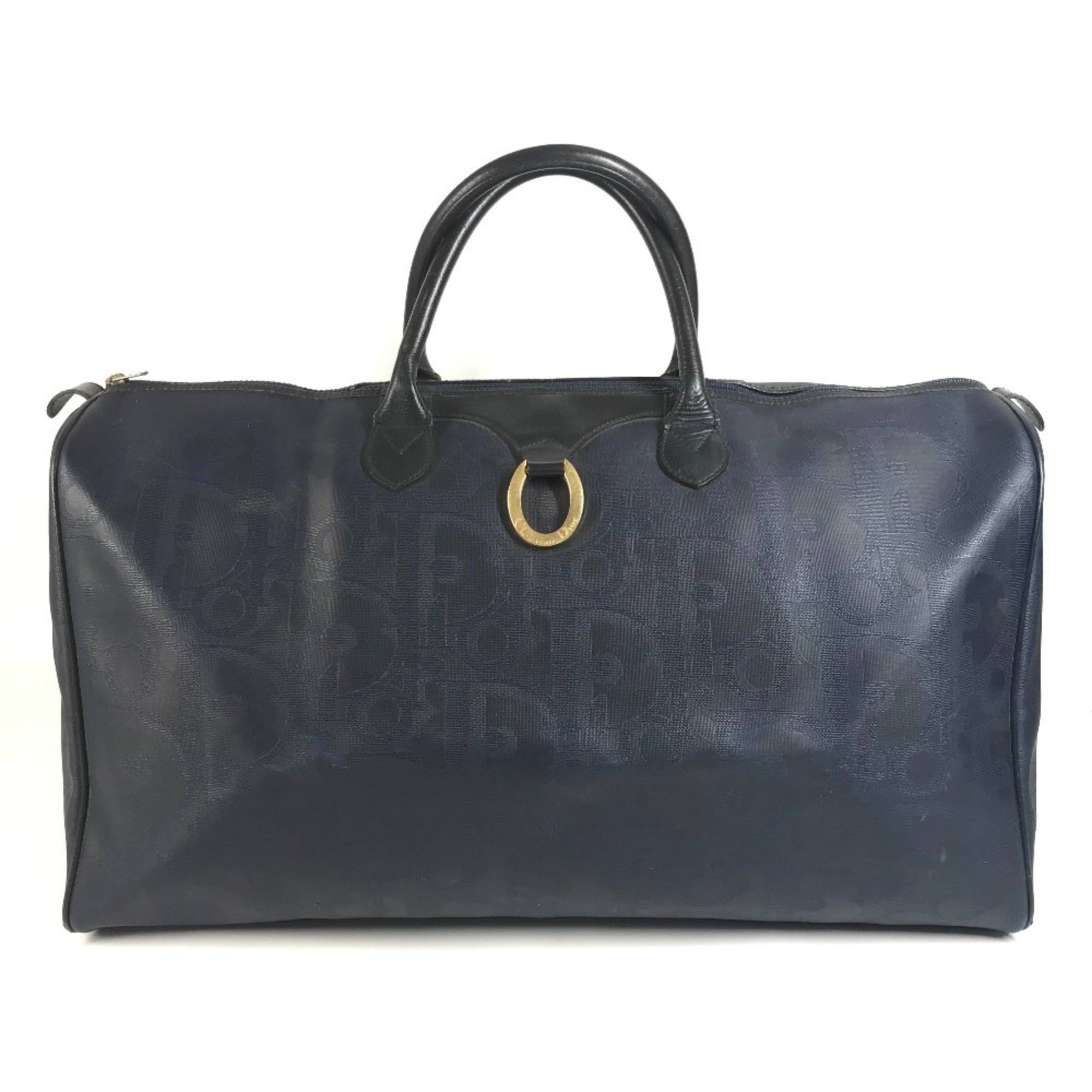 Christian Dior Navy Pvc Leather Boston Bag Handbag (Pre-Owned)