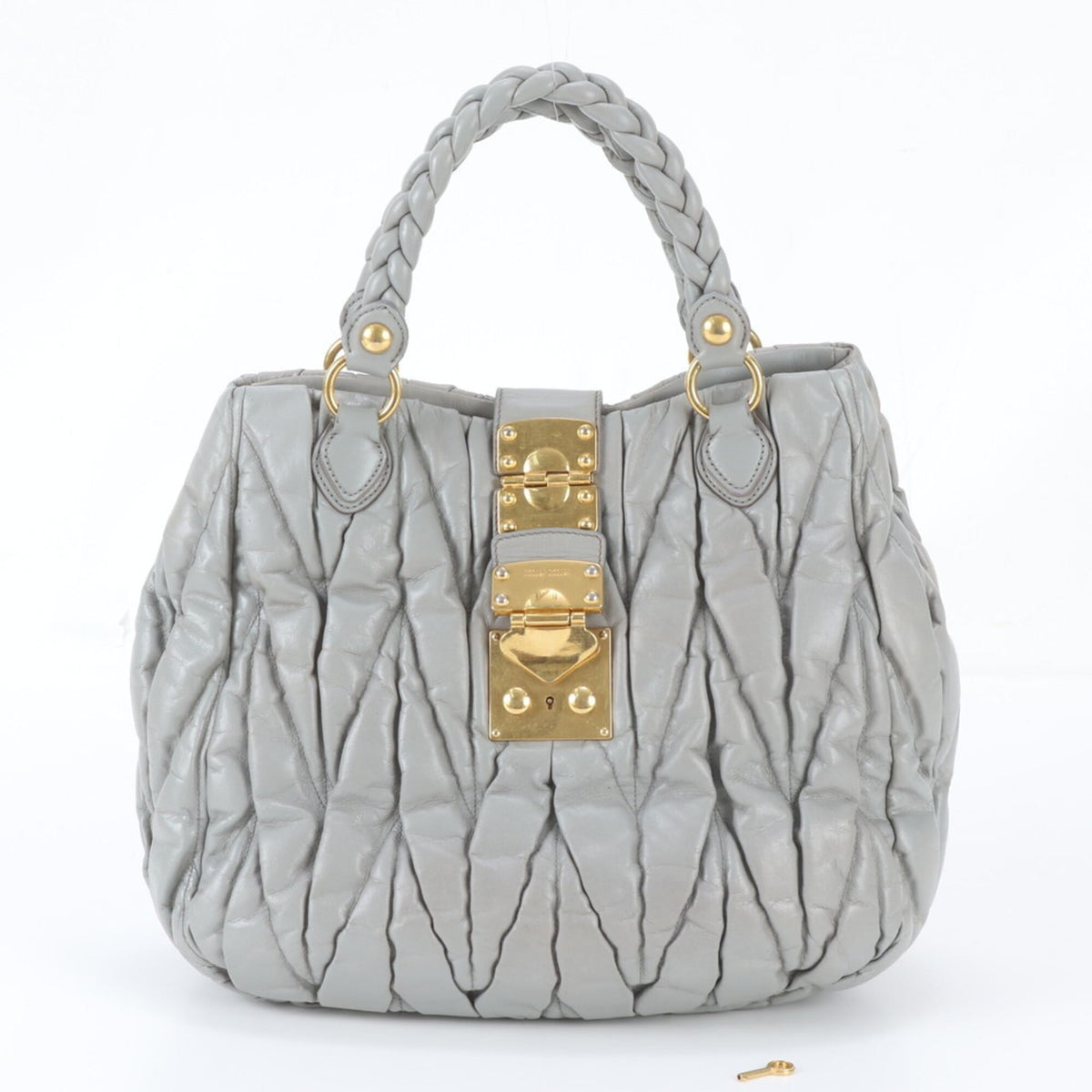 Miu Miu Gray Leather Handbag Shoulder Bag Tote Bag (Pre-Owned)