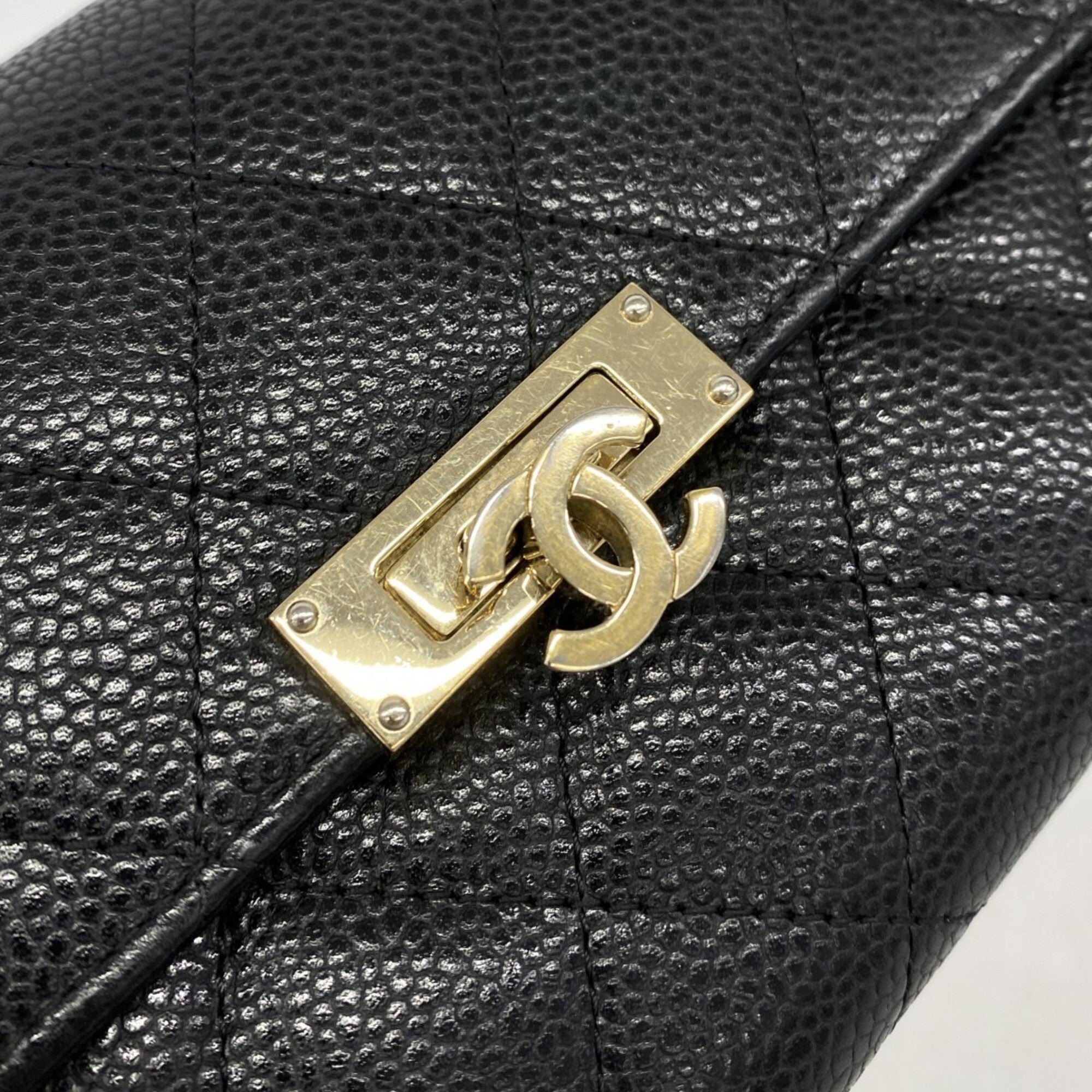 Chanel Black Grained Calfskin Long Wallet (Bi-Fold) (Pre-Owned)