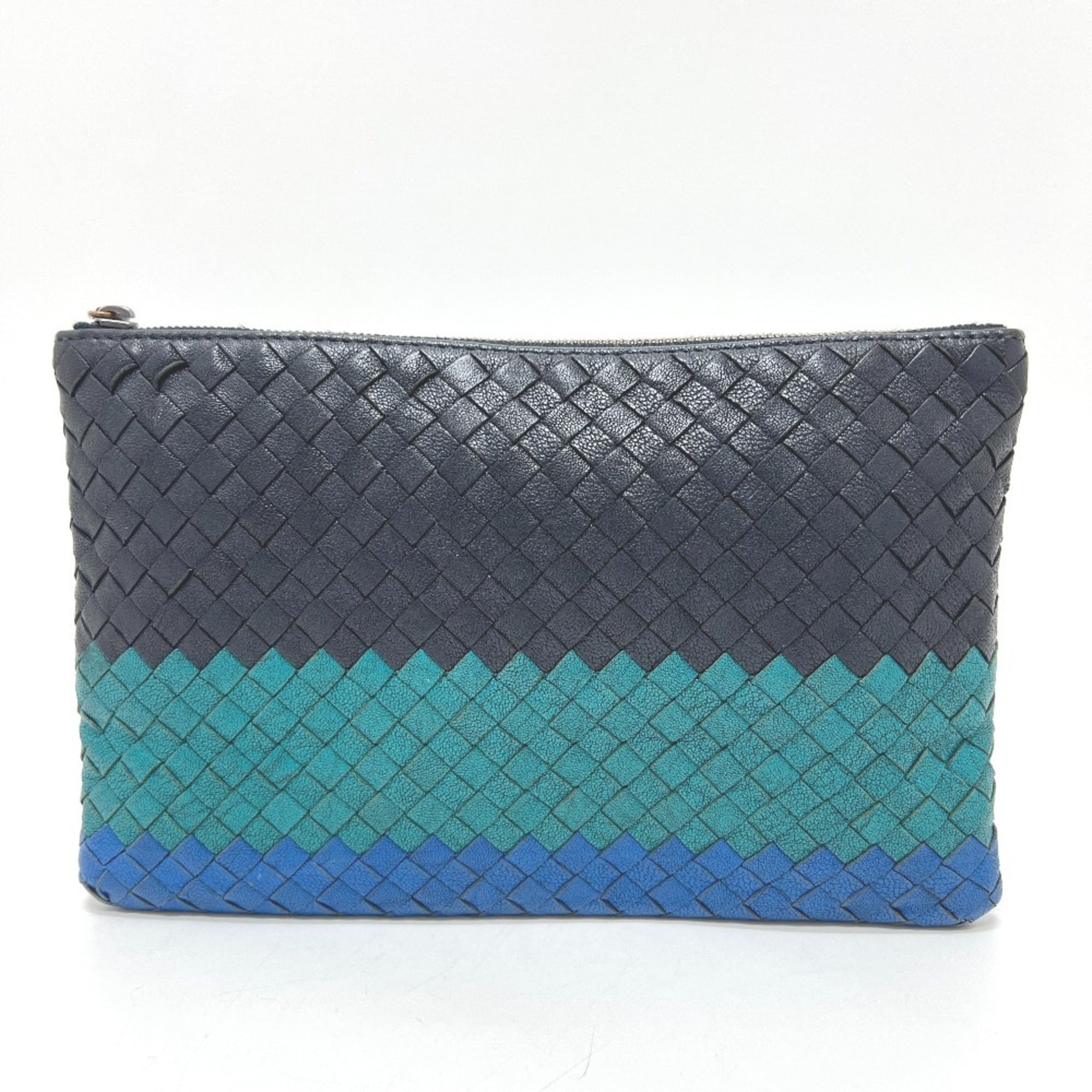 Bottega Veneta Intrecciato Black Blue Green Intrecciato Clutch Bag Pouch (Pre-Owned)