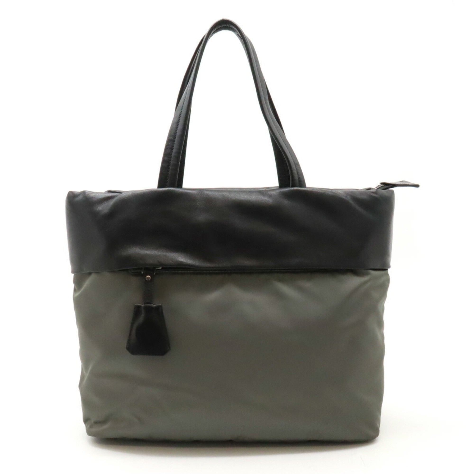 Prada Gray Nero Nylon Nappa Leather Tote Bag (Pre-Owned)