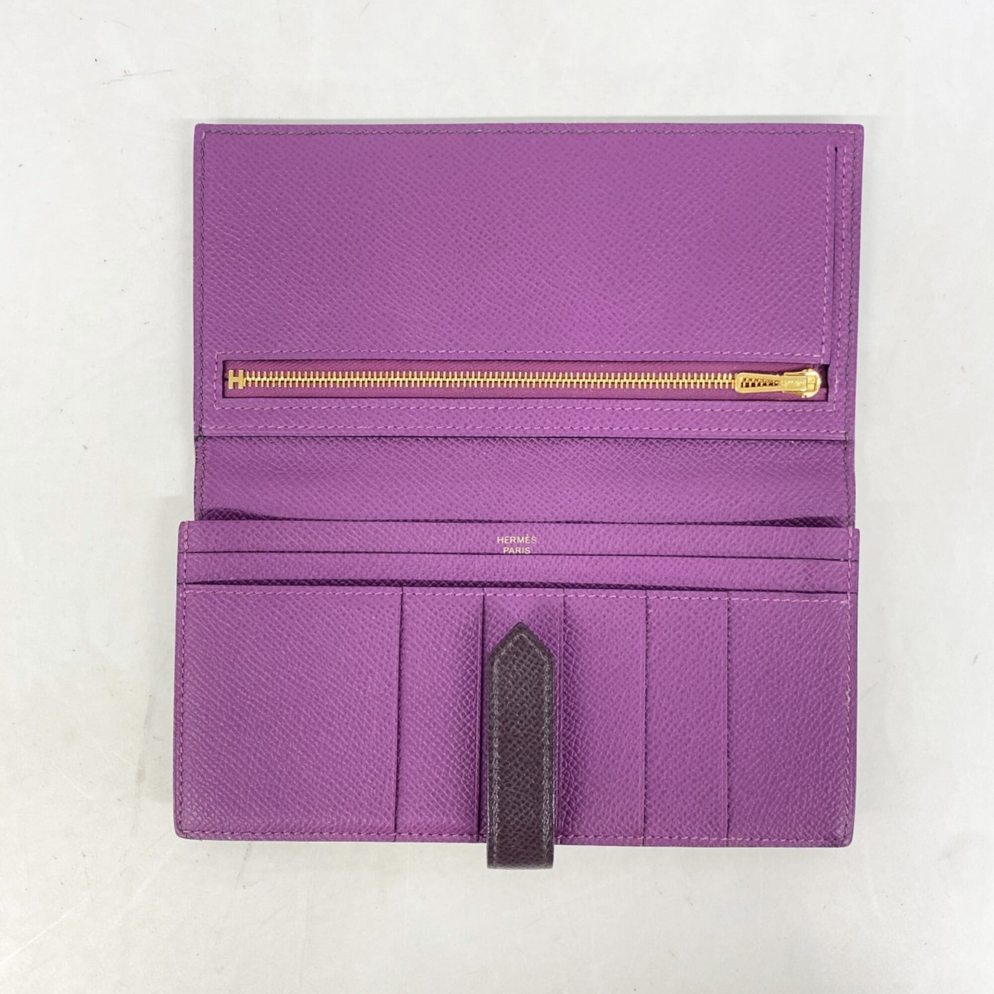 Hermes Anemone Raisin Leather Long Wallet (Bi-Fold) (Pre-Owned)