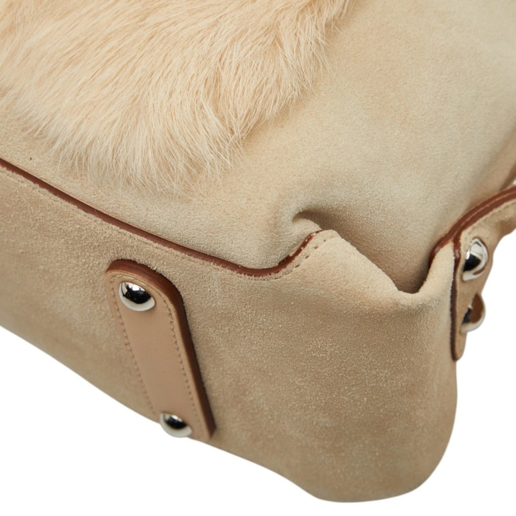 Salvatore Ferragamo Ivory Suede Fur Shoulder Bag (Pre-Owned)