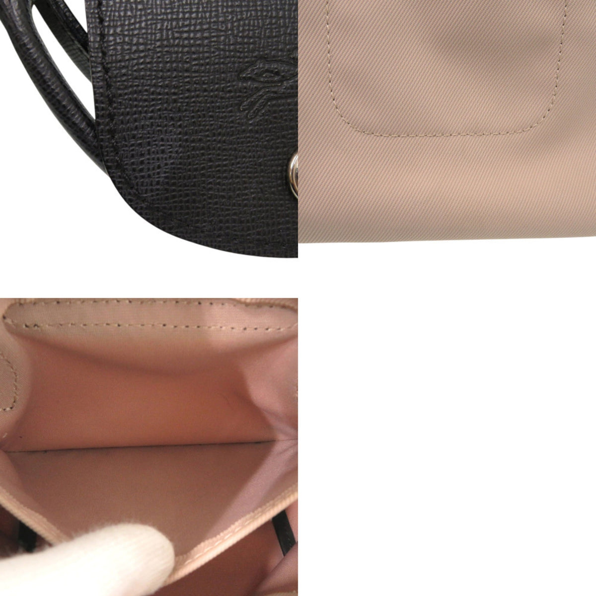 Longchamp Le Pliage Black Pink Nylon Canvas Leather Shoulder Bag (Pre-Owned)