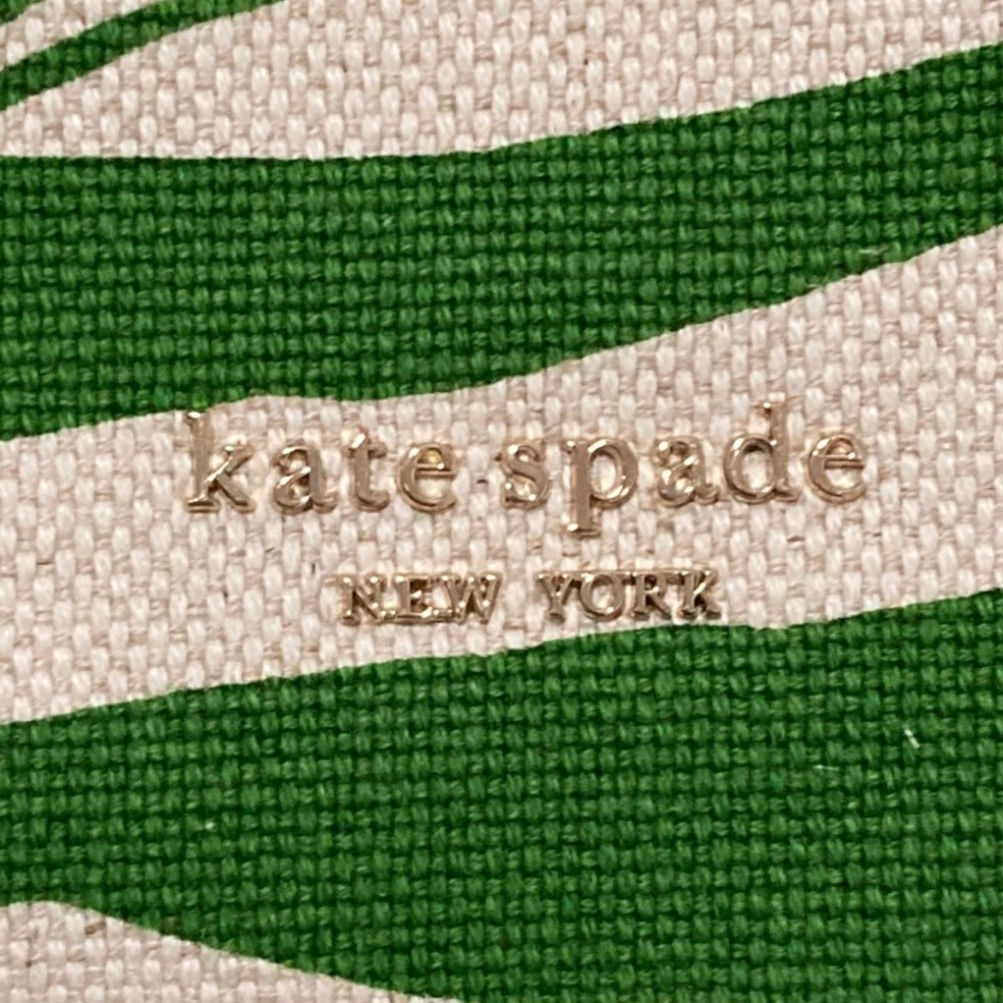 Kate Spade Green Ivory Canvas Leather Handbag Tote Bag (Pre-Owned)