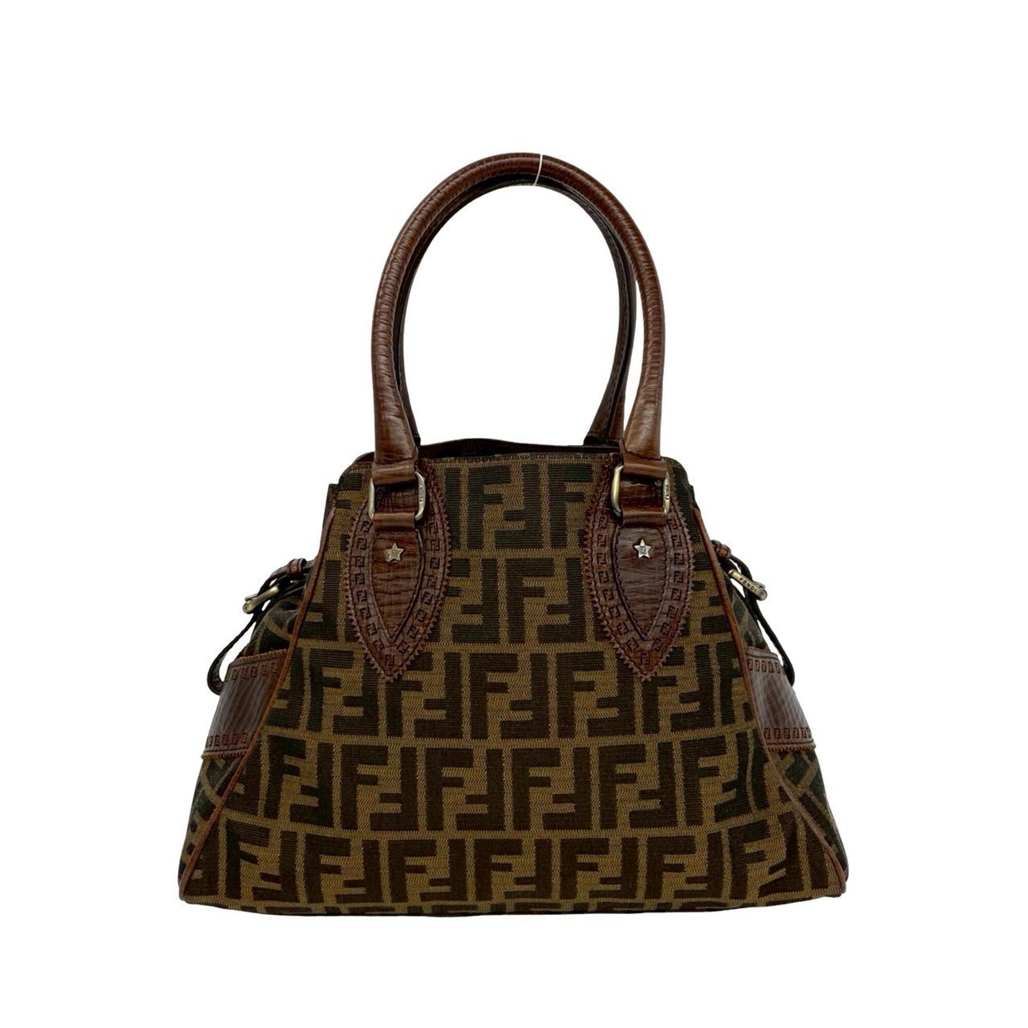 Fendi Black Brown Canvas Leather Handbag Tote Bag (Pre-Owned)