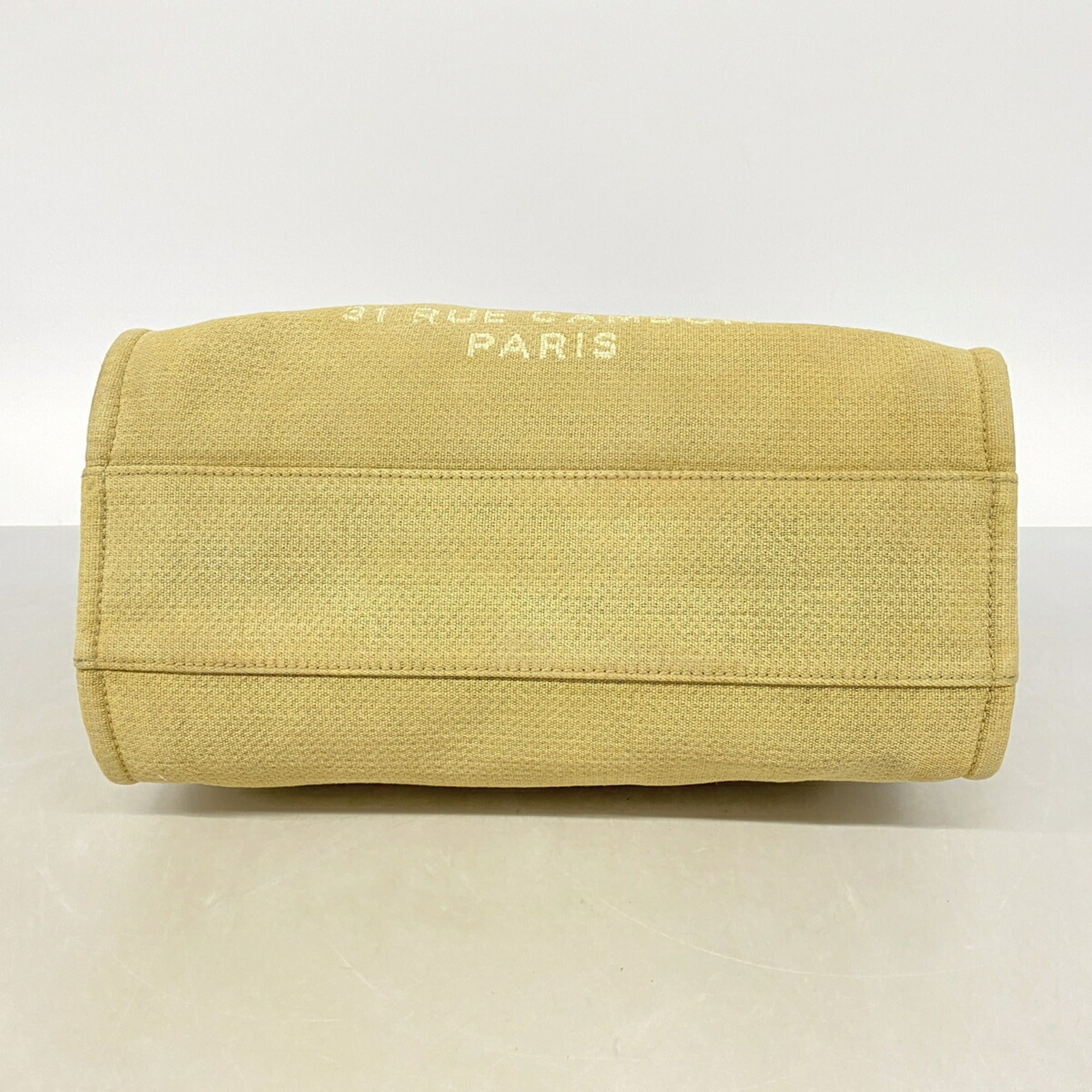 Chanel Beige Black Canvas Tote Bag (Pre-Owned)