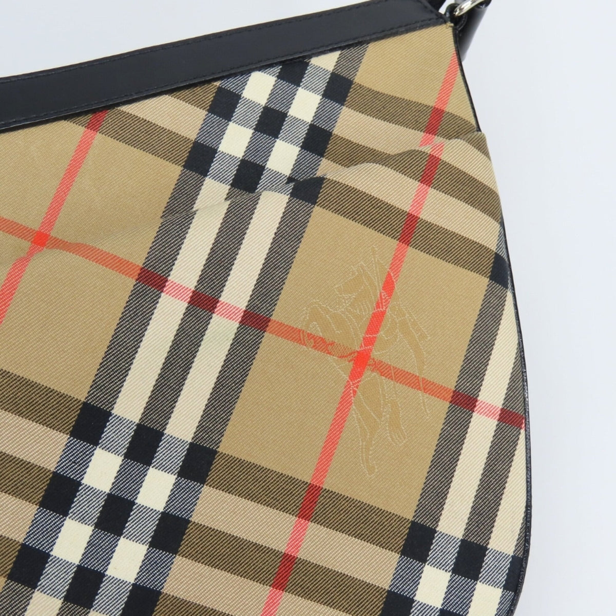 Burberry Beige Black Canvas Leather Shoulder Bag (Pre-Owned)