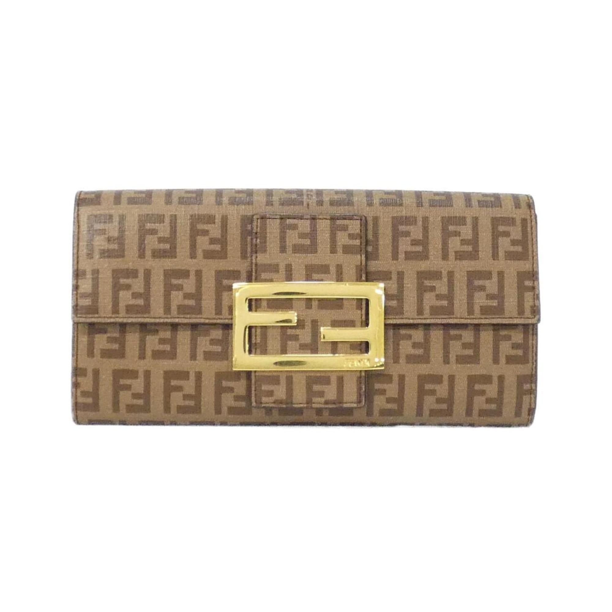 Fendi Beige Brown Coated Canvas Long Wallet (Bi-Fold) (Pre-Owned)