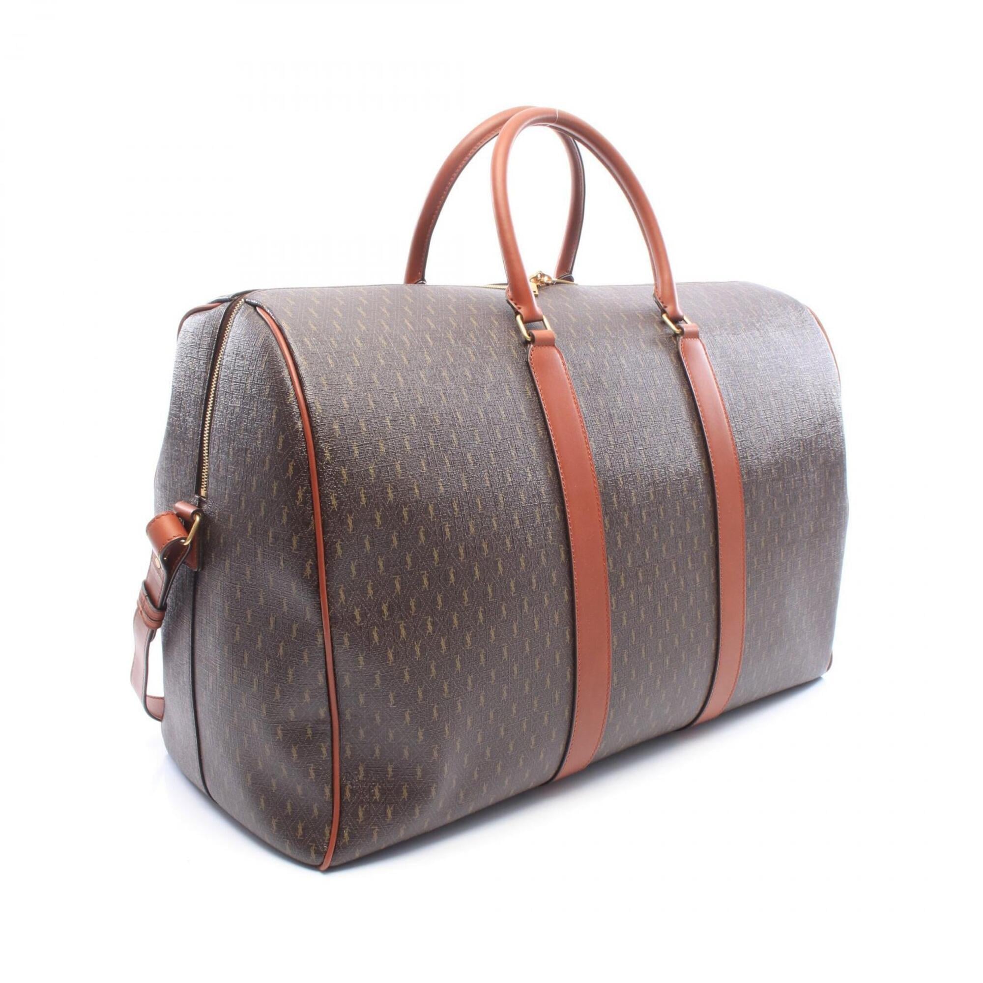 Yves Saint Laurent Brown Coated Canvas Leather Boston Bag Handbag (Pre-Owned)