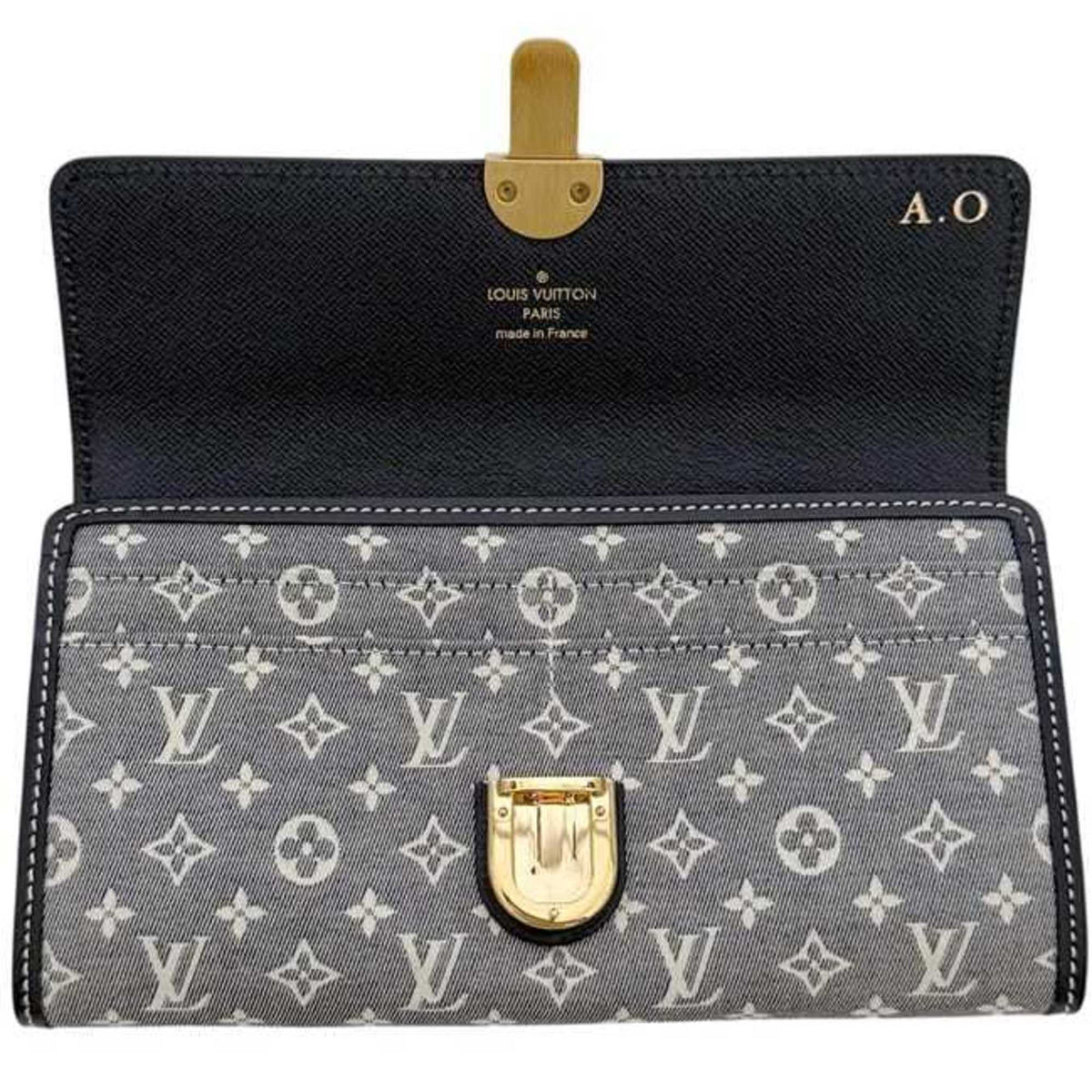 Louis Vuitton Gray Navy Canvas Leather Long Wallet (Bi-Fold) (Pre-Owned)
