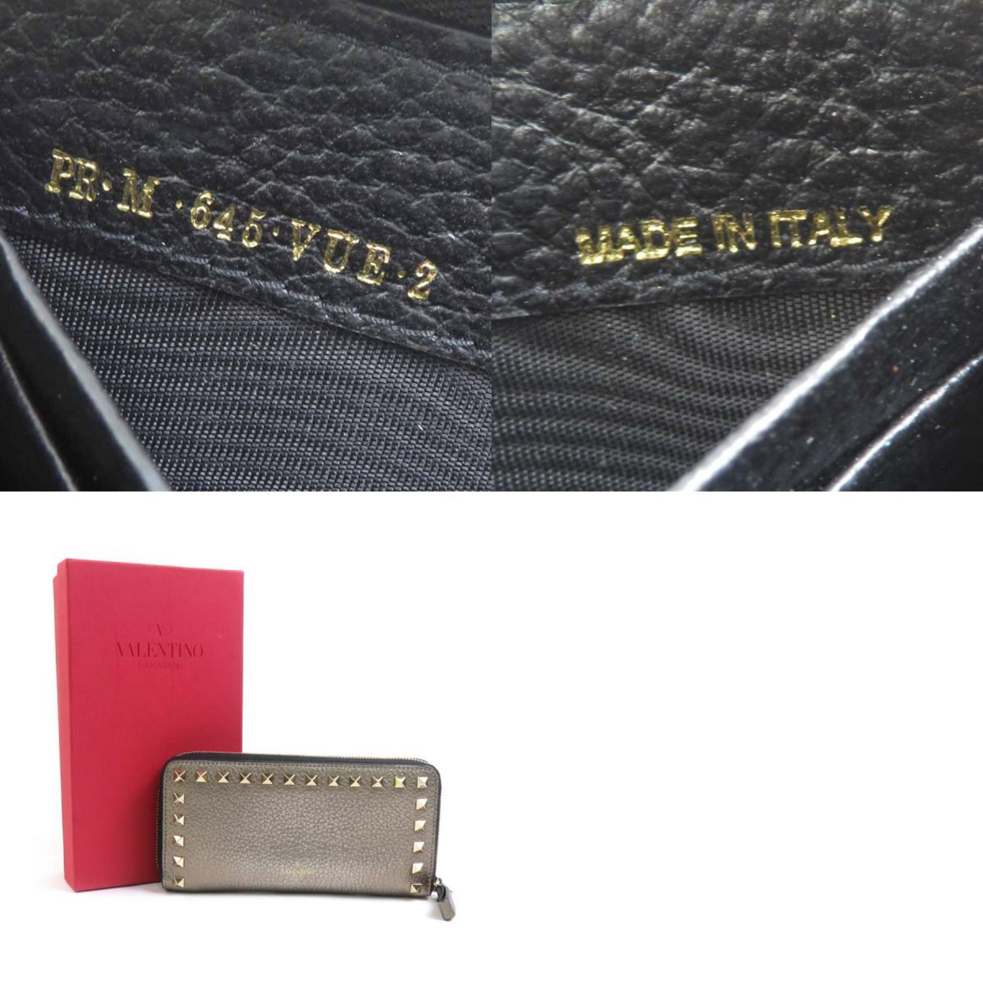 Valentino Garavani Gold Black Leather Coin Purse/Coin Case (Pre-Owned)