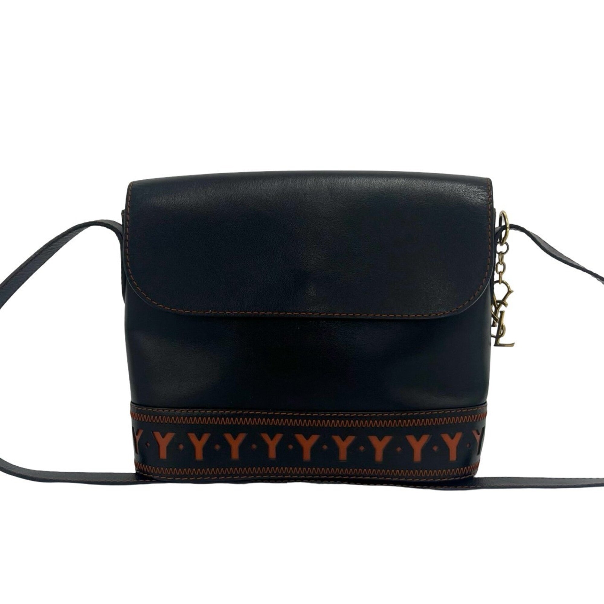 Yves Saint Laurent Black Brown Leather Shoulder Bag (Pre-Owned)